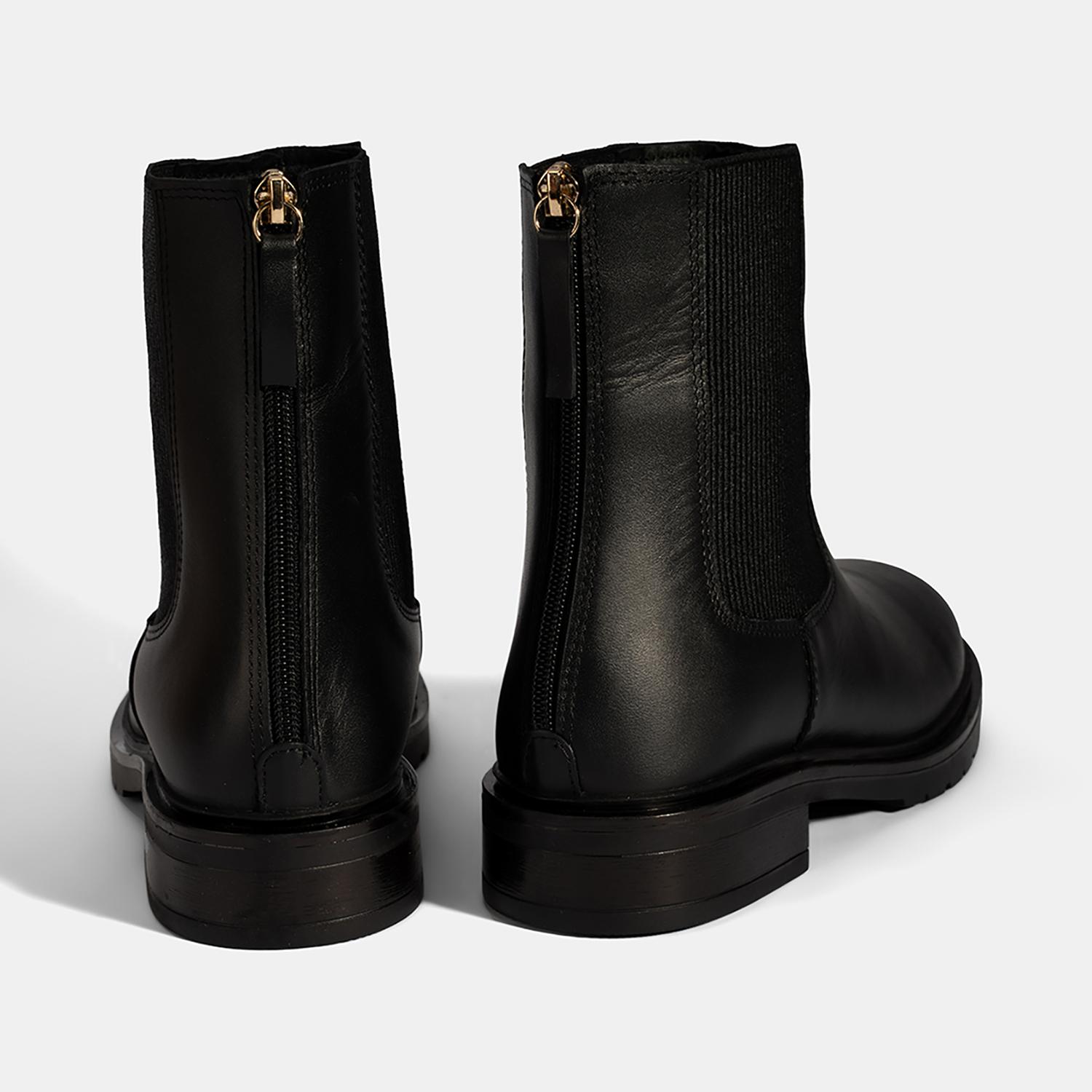 Kadın Siyah Lastikli Deri Chelsea Bot