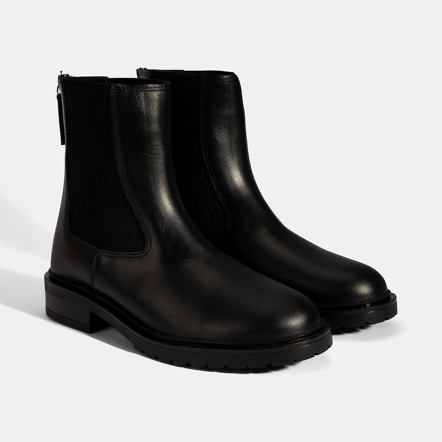 Kadın Siyah Lastikli Deri Chelsea Bot