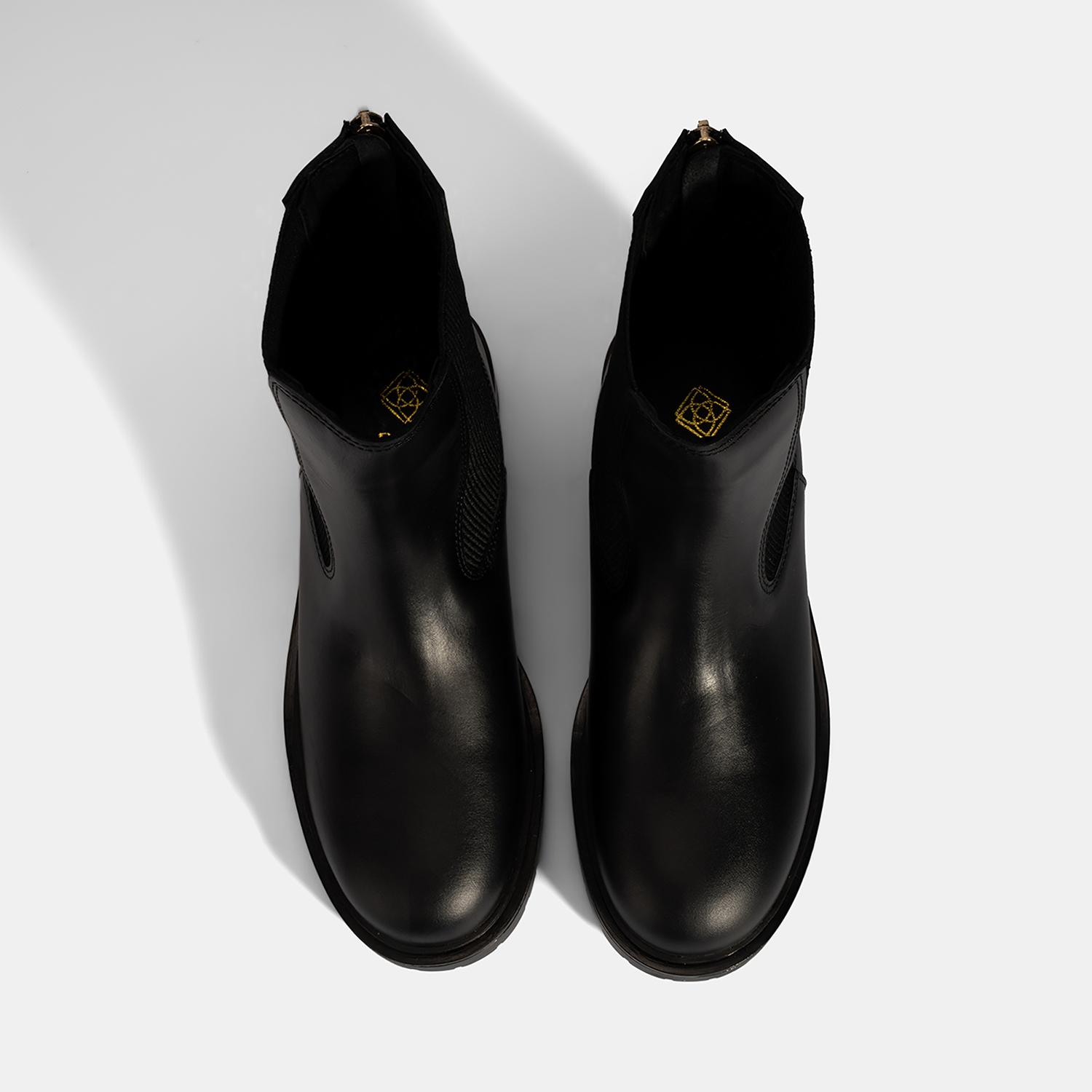 Kadın Siyah Lastikli Deri Chelsea Bot