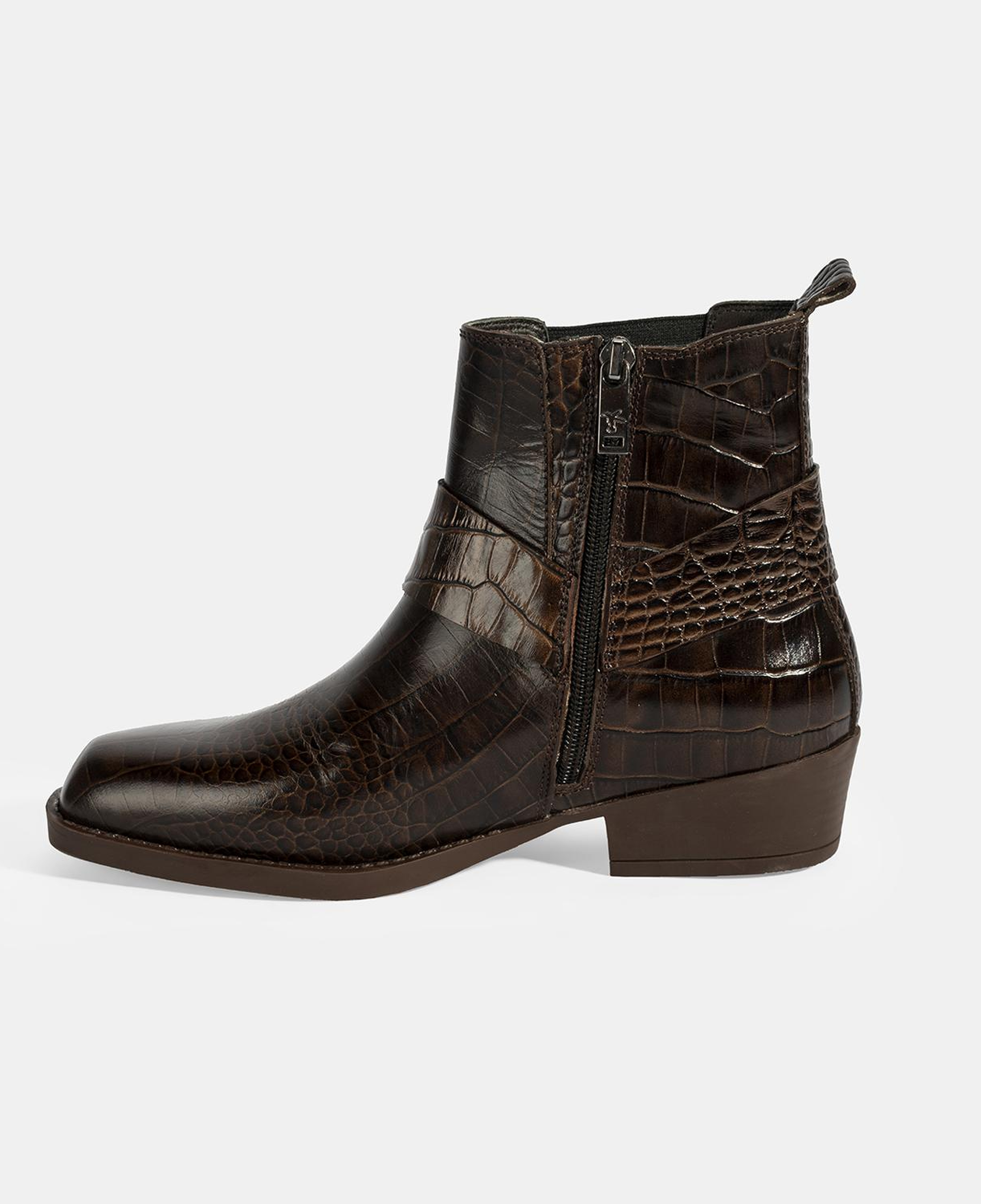 Kadın Kahve Kroko Baskılı Lastik Detaylı Deri Bot