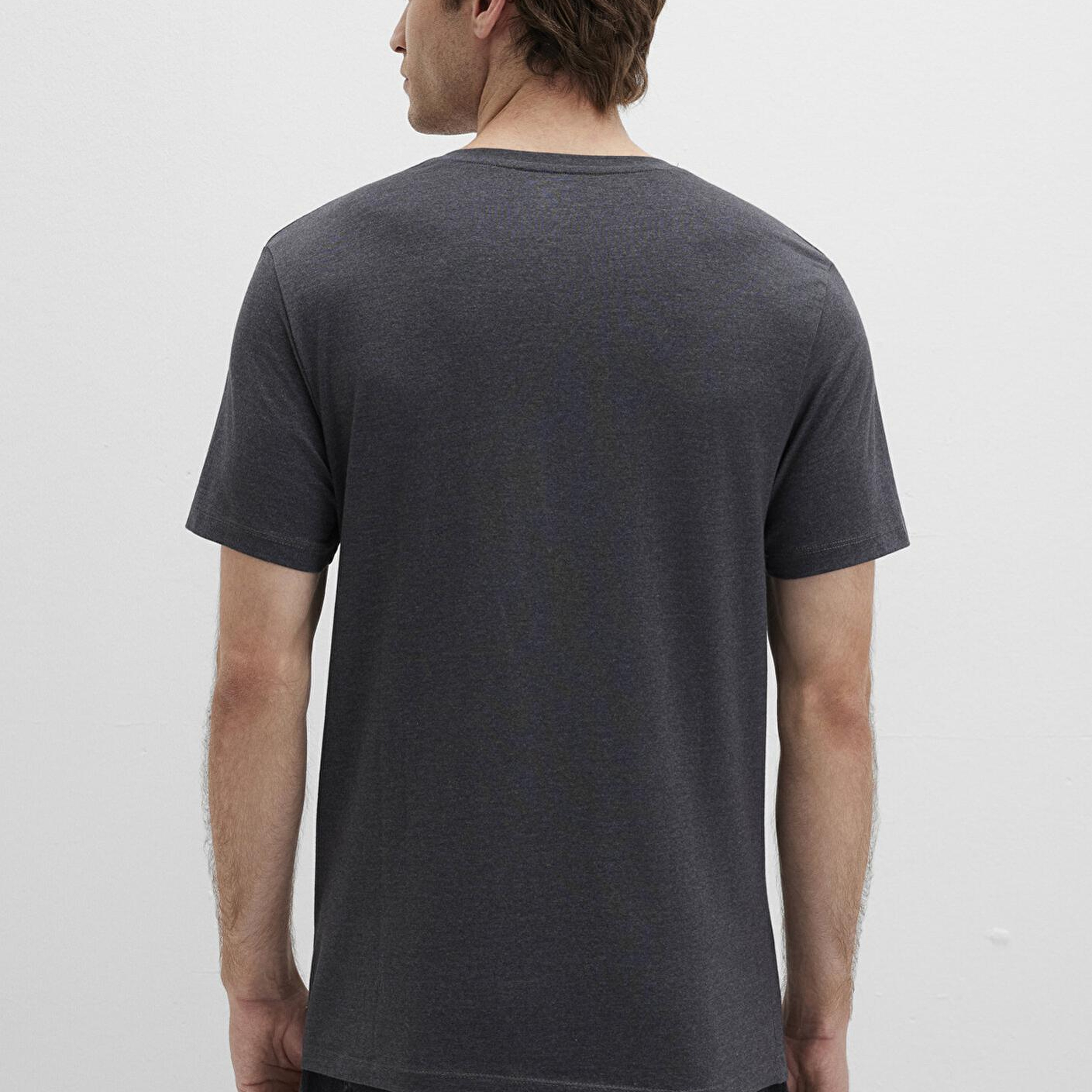 Mavi Stretch V Yaka Antrasit Basic Tişört Fitted / Vücuda Oturan Kesim 061748-24398