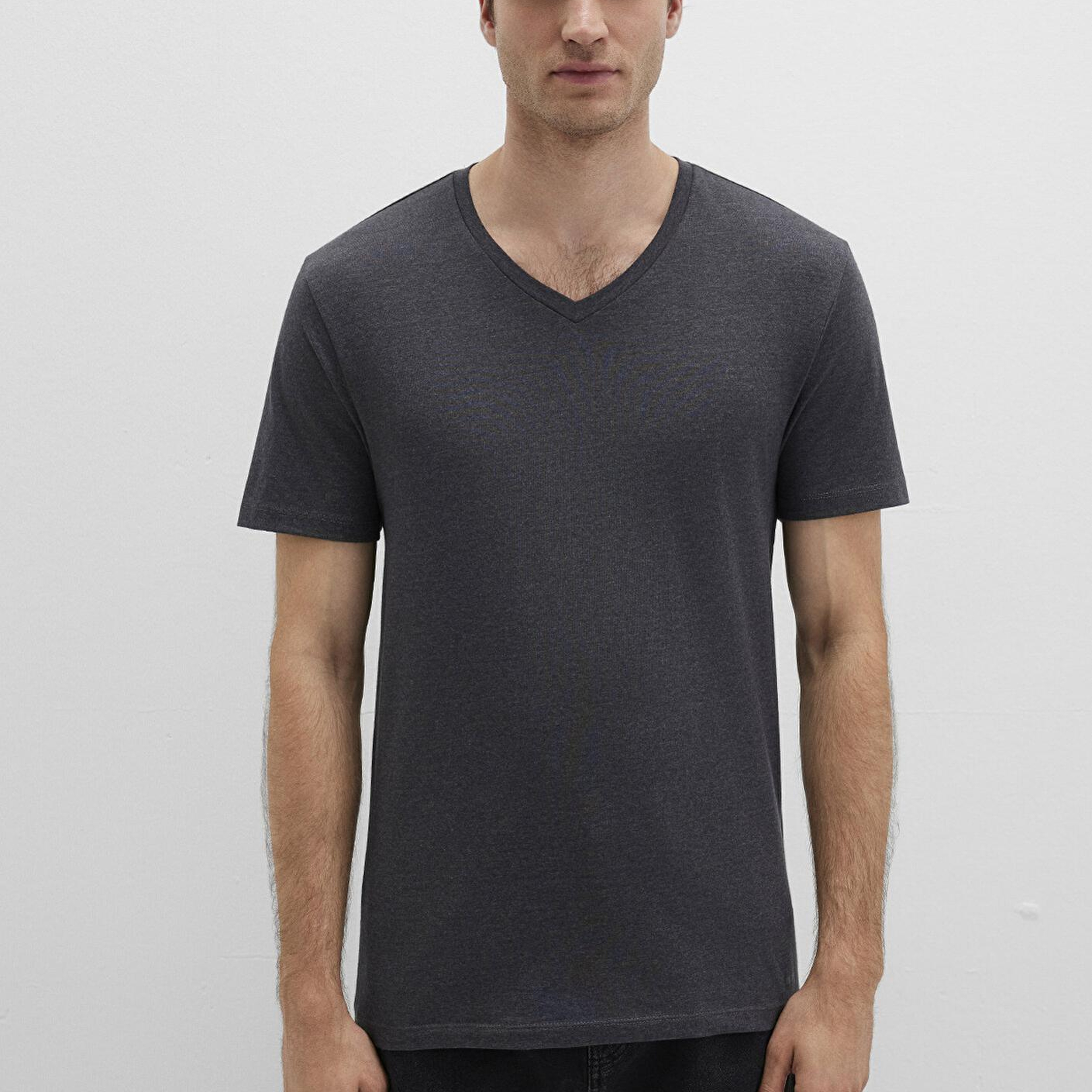 Mavi Stretch V Yaka Antrasit Basic Tişört Fitted / Vücuda Oturan Kesim 061748-24398