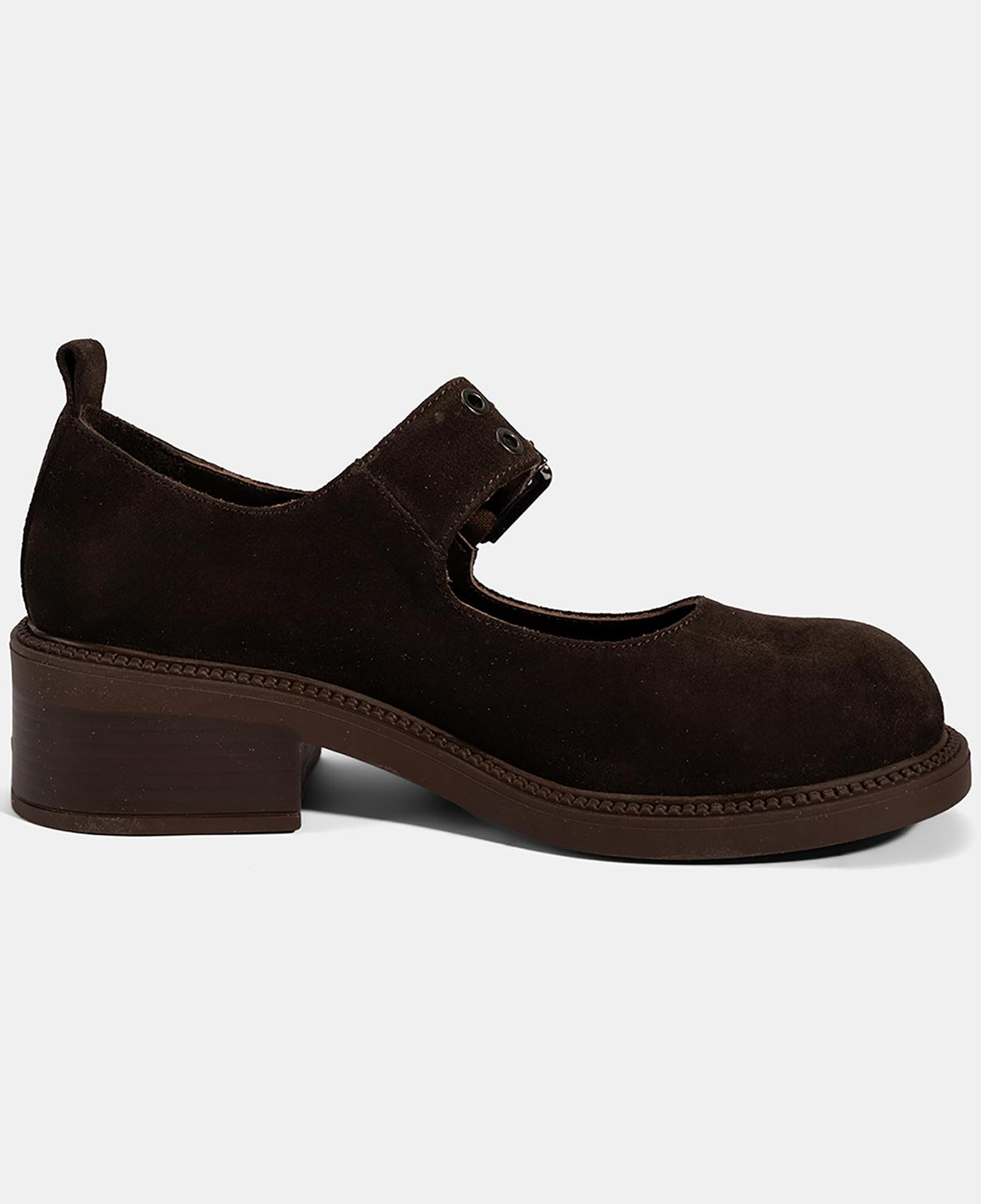 Kadın Kahve Ayarlanabilir Metal Tokalı Mary Jane Süet Ayakkabı