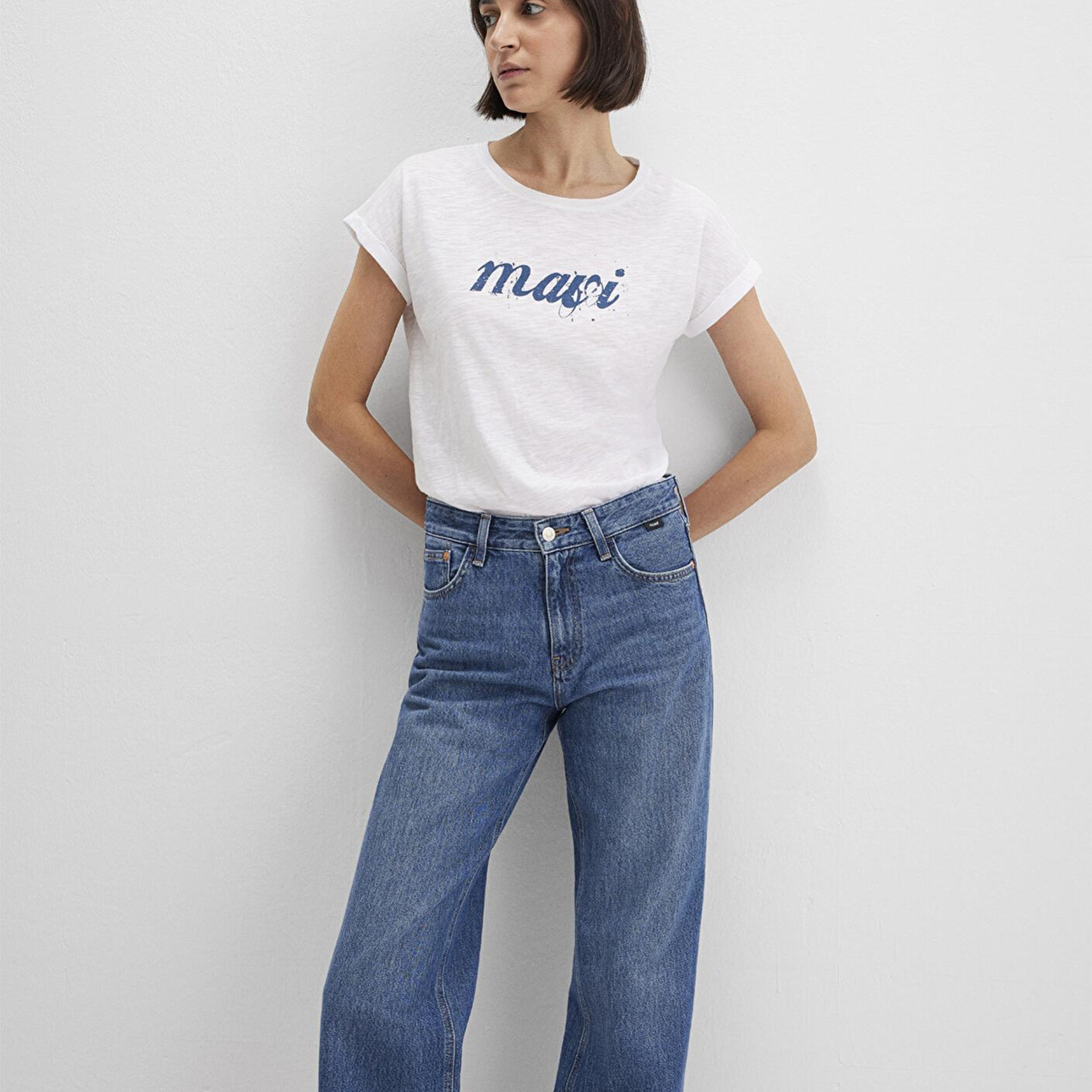 Mavi Mavi Logo Baskılı Beyaz Tişört Loose Fit / Bol Rahat Kesim 166422-620