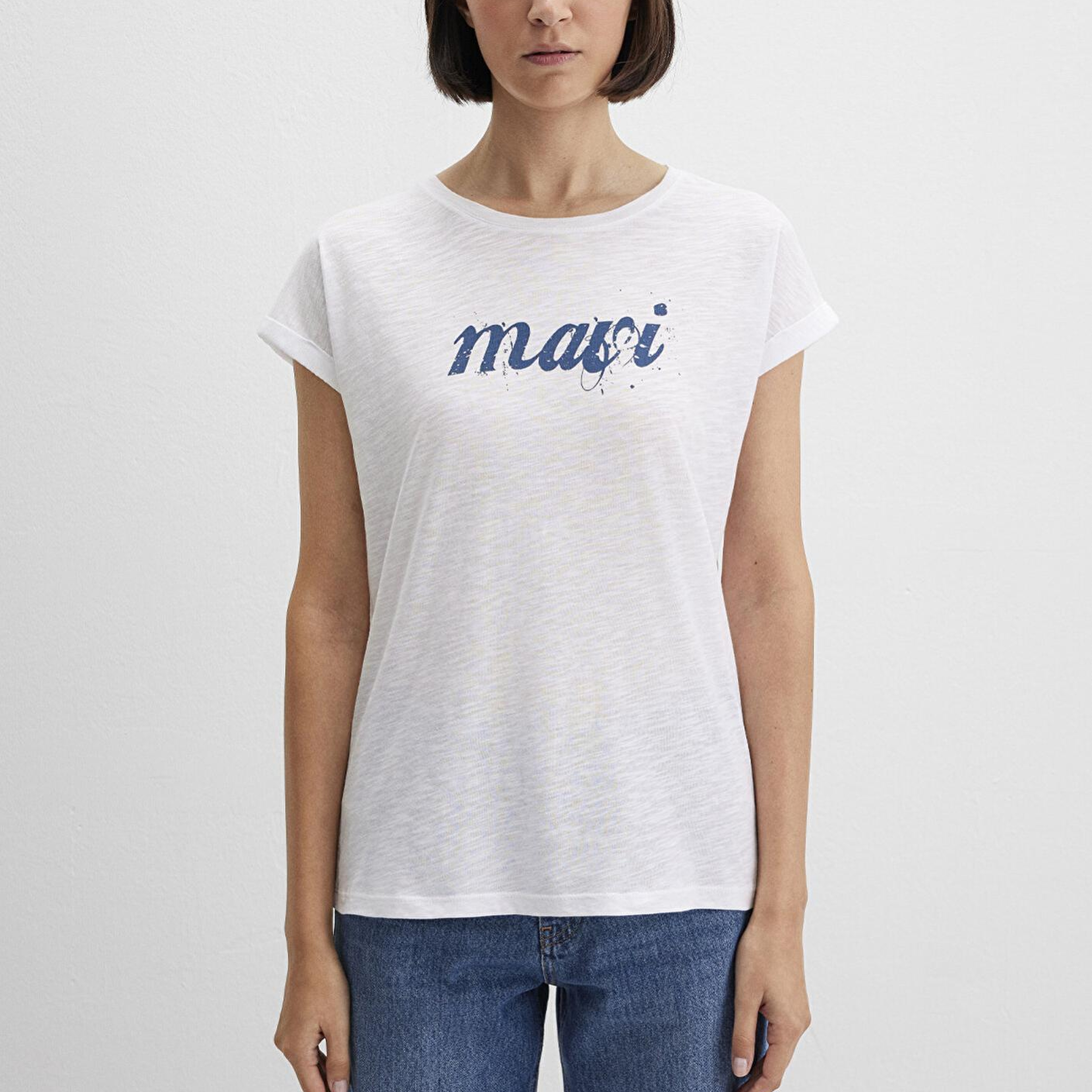 Mavi Mavi Logo Baskılı Beyaz Tişört Loose Fit / Bol Rahat Kesim 166422-620