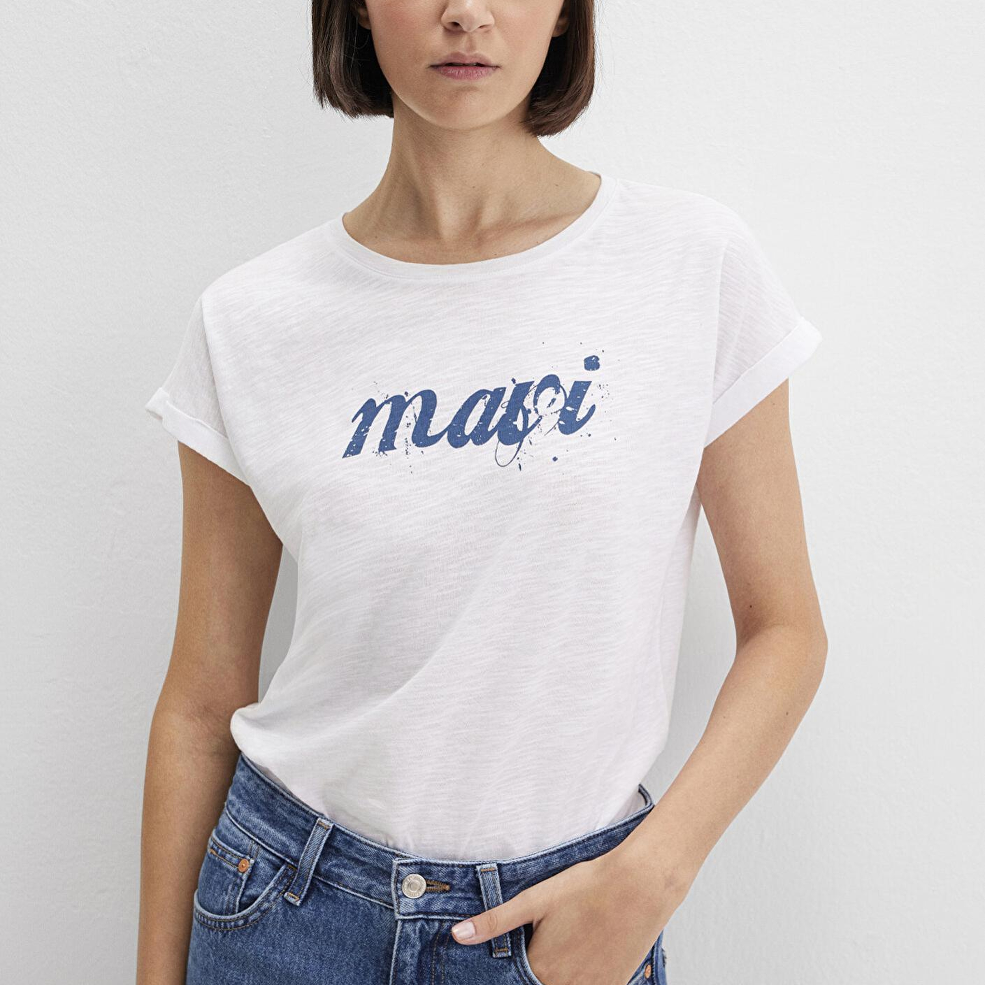 Mavi Mavi Logo Baskılı Beyaz Tişört Loose Fit / Bol Rahat Kesim 166422-620