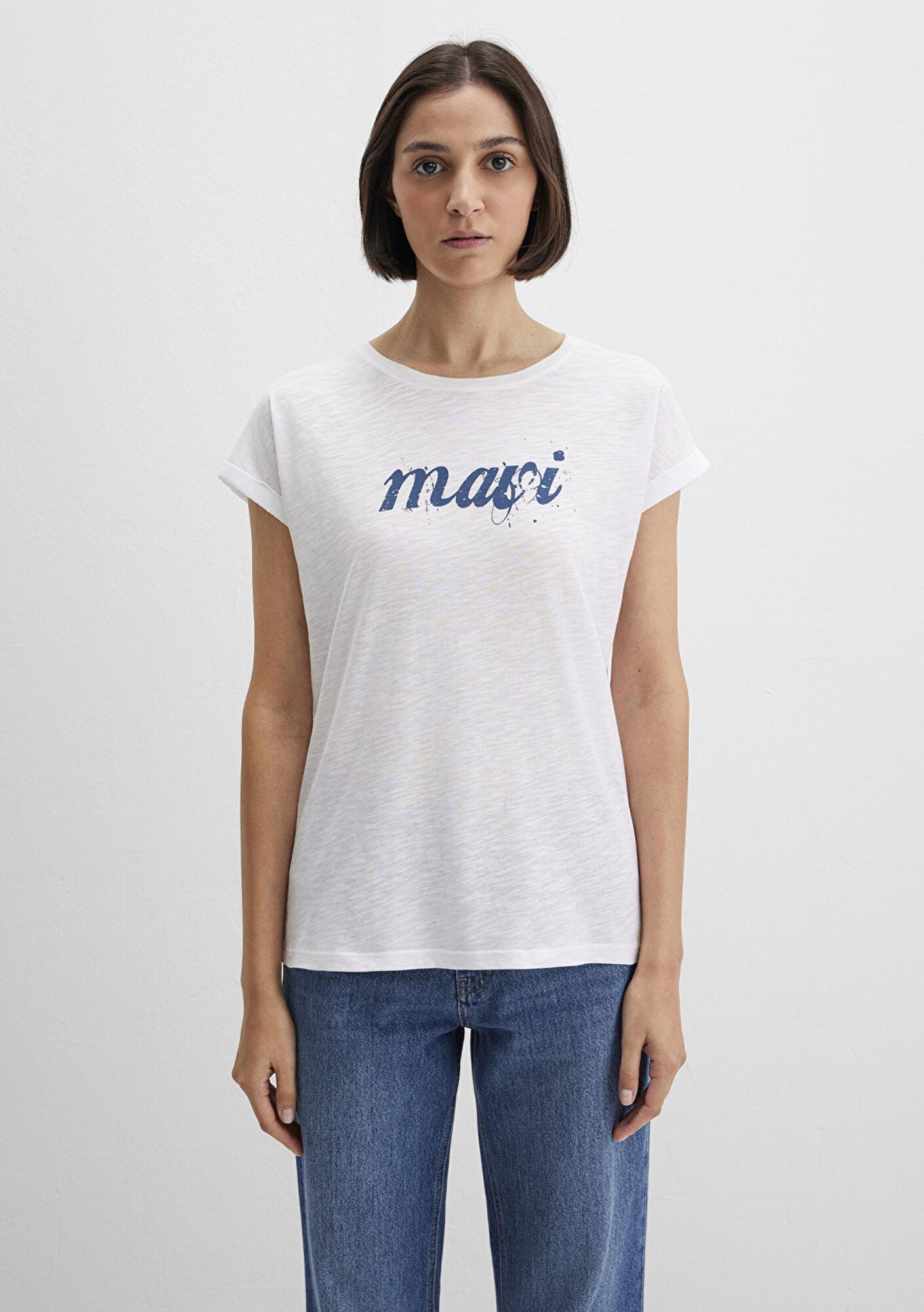Mavi Mavi Logo Baskılı Beyaz Tişört Loose Fit / Bol Rahat Kesim 166422-620