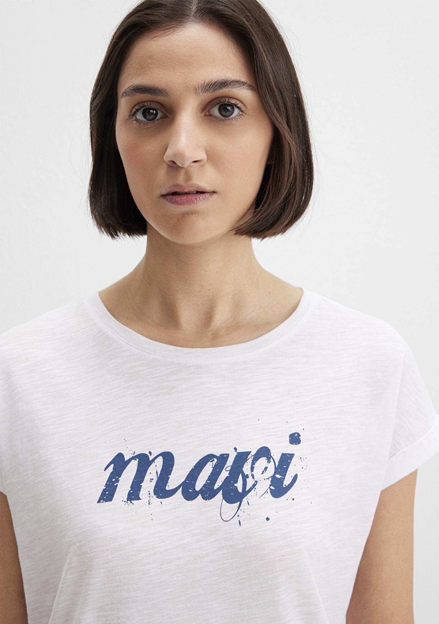 Mavi Mavi Logo Baskılı Beyaz Tişört Loose Fit / Bol Rahat Kesim 166422-620