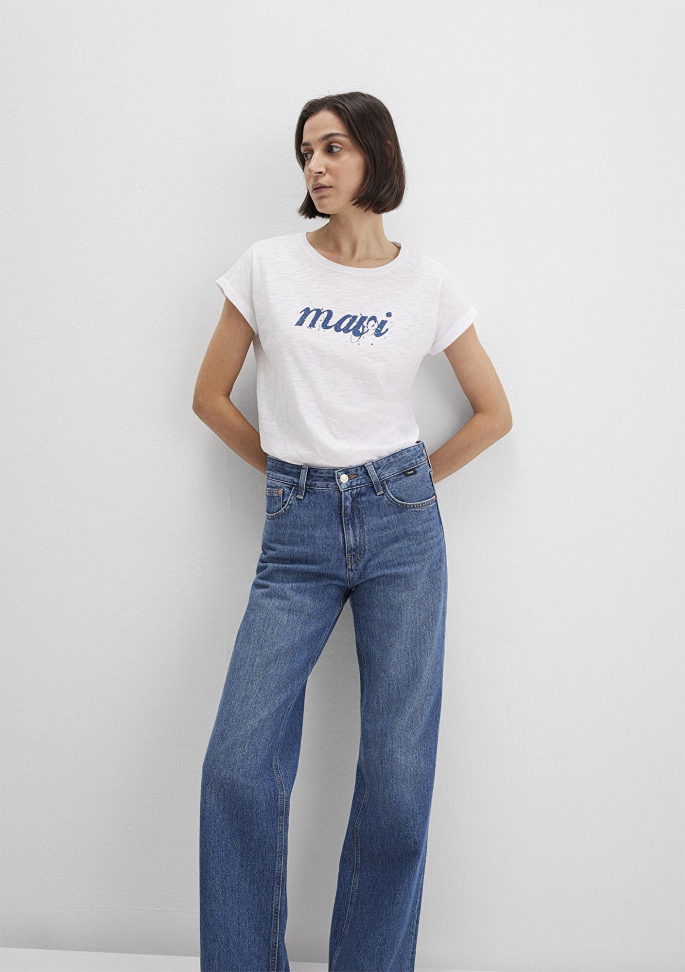 Mavi Mavi Logo Baskılı Beyaz Tişört Loose Fit / Bol Rahat Kesim 166422-620