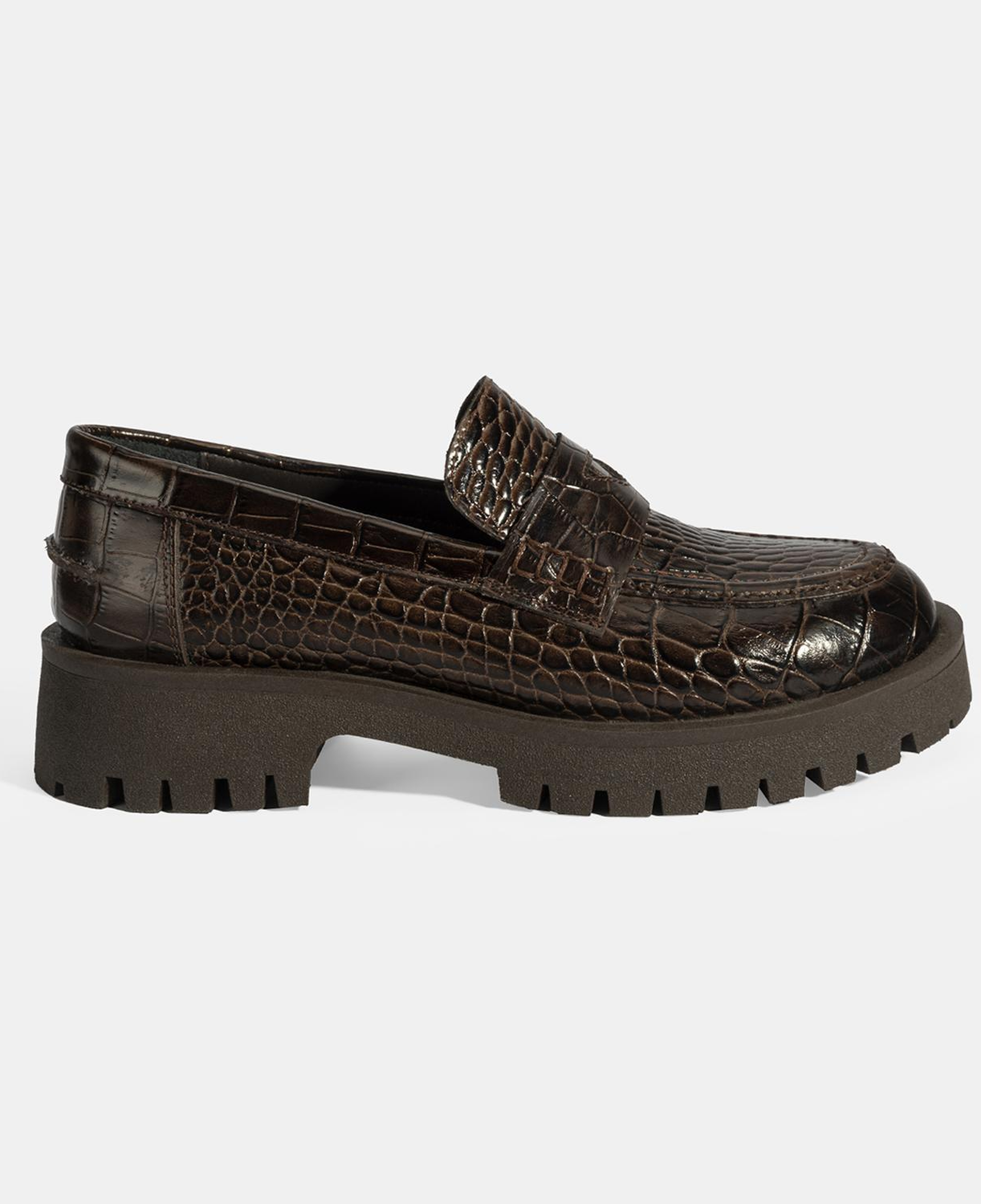 Kadın Kahve Kroko Basklı Deri Loafer