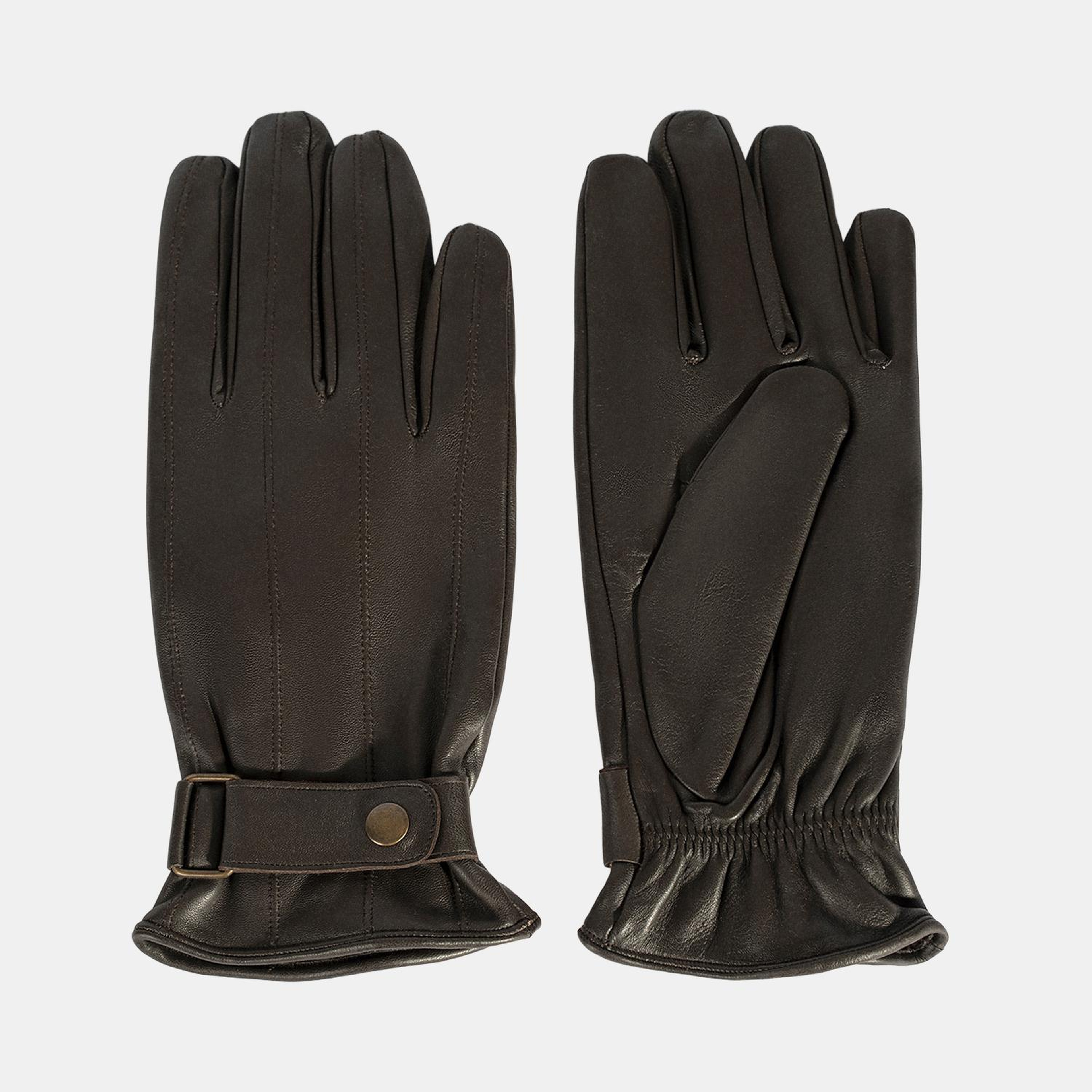 Erkek Koyu Kahve Tokalı Deri Eldiven