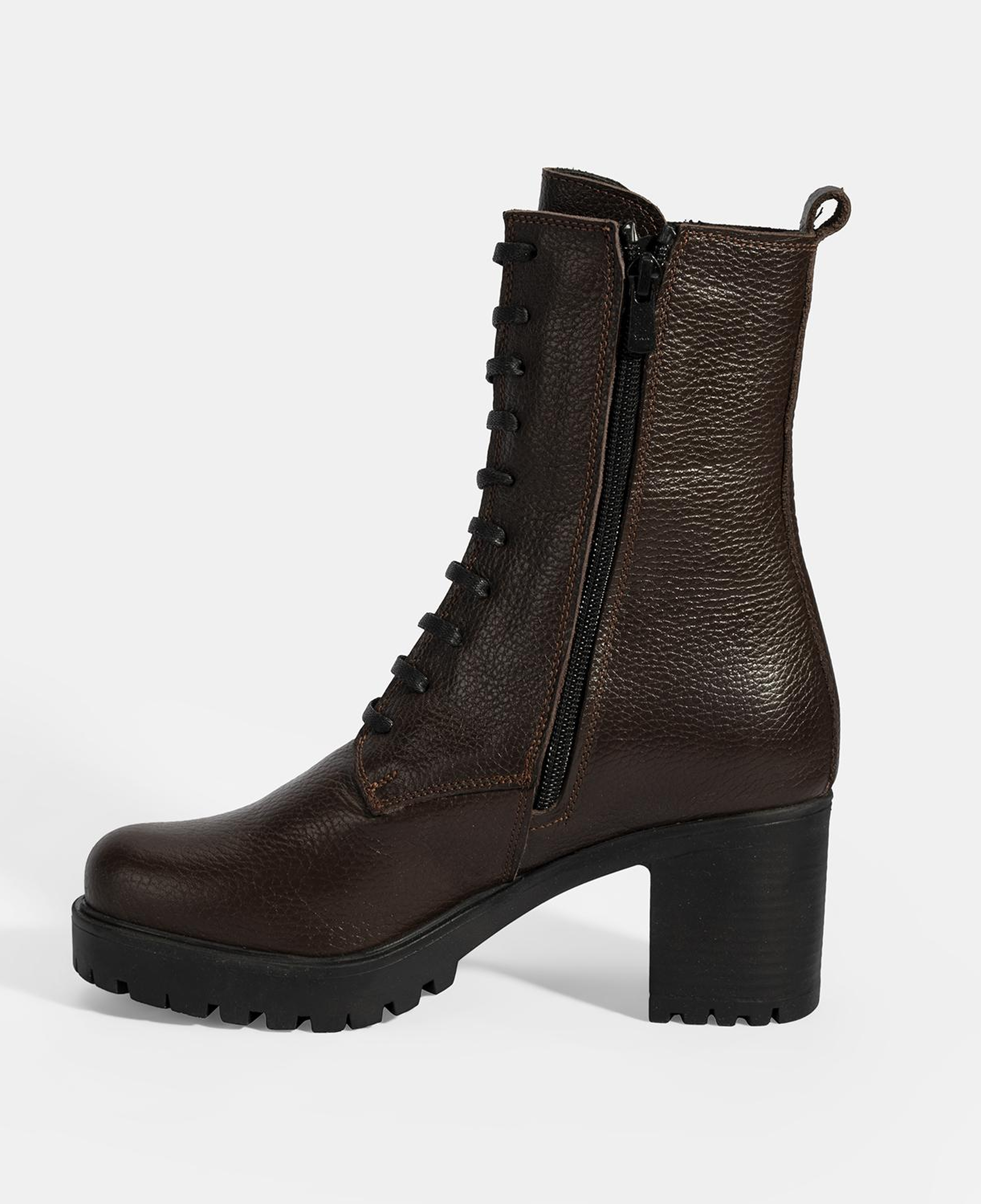 Kadın Kahve Bağcıklı Kalın Topuklu Deri Bot