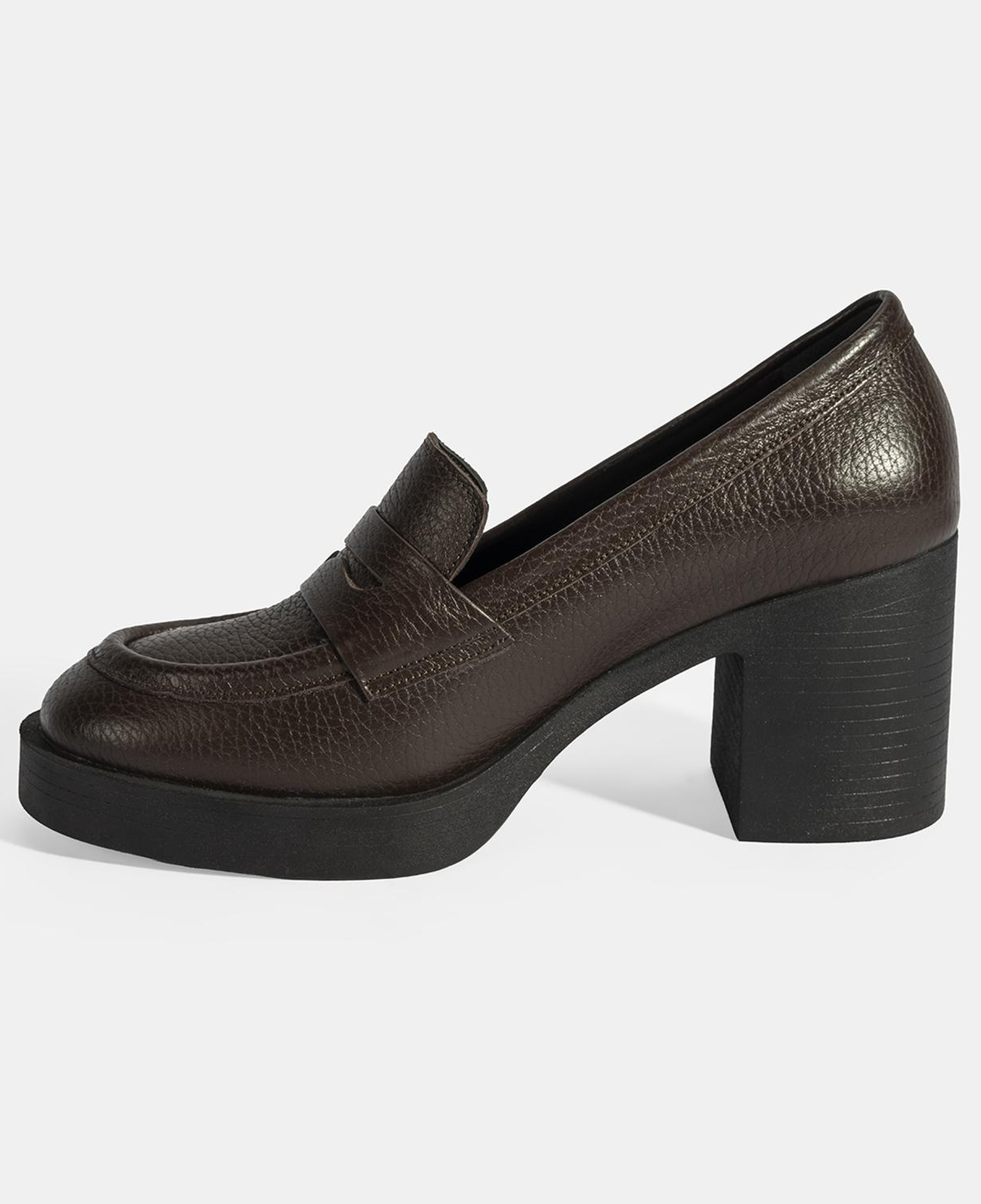 Kadın Kahve Kalın Topuklu Deri Loafer