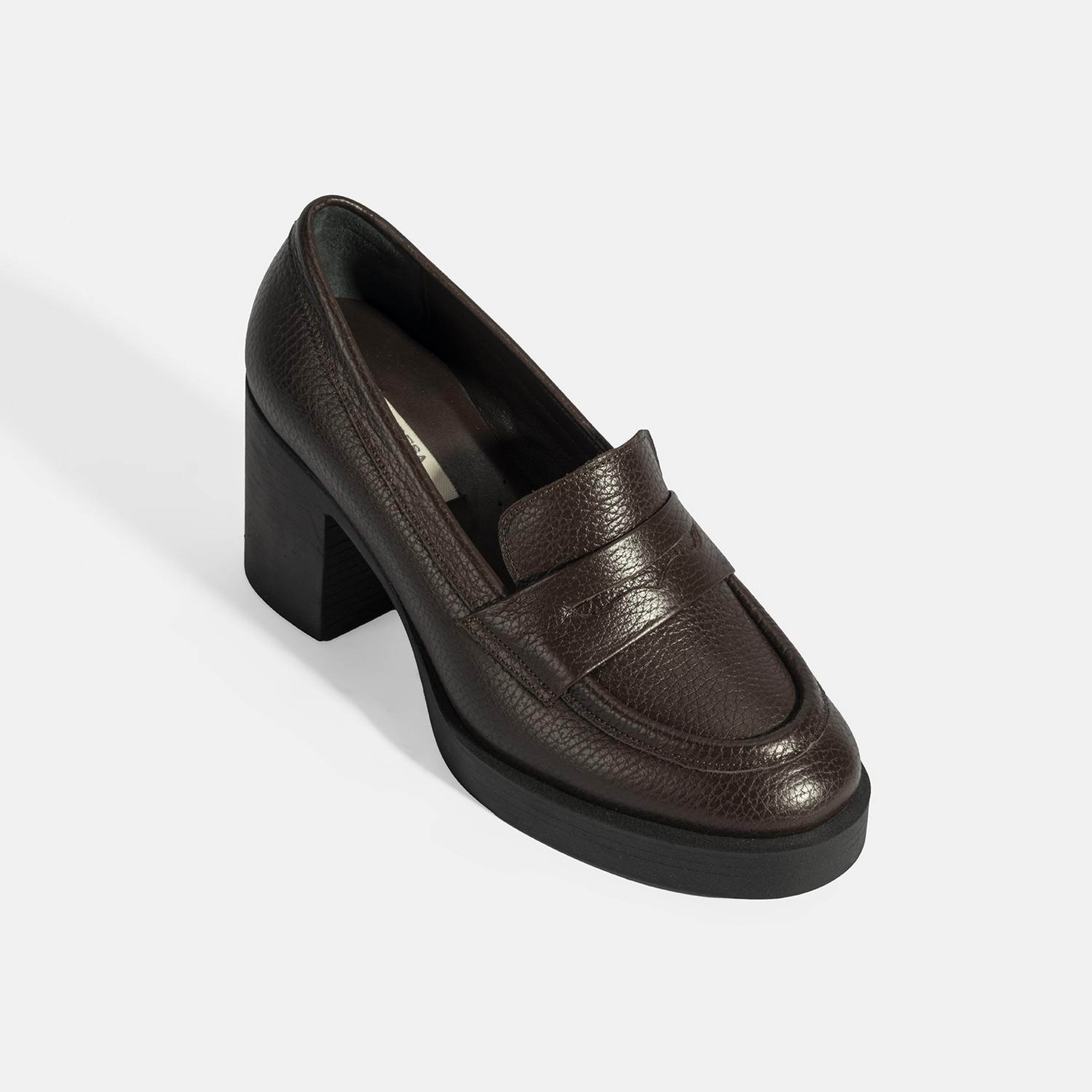 Kadın Kahve Kalın Topuklu Deri Loafer