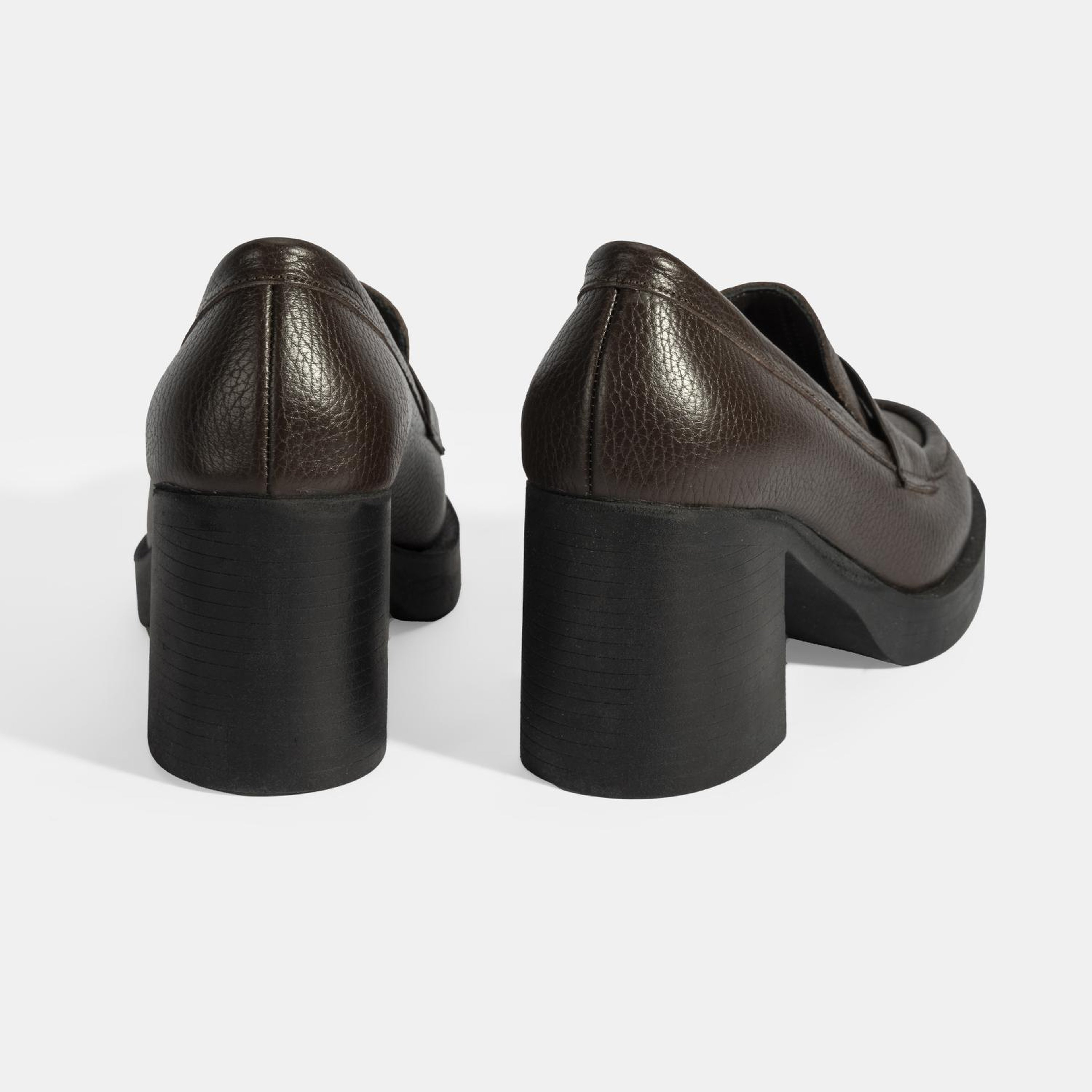 Kadın Kahve Kalın Topuklu Deri Loafer