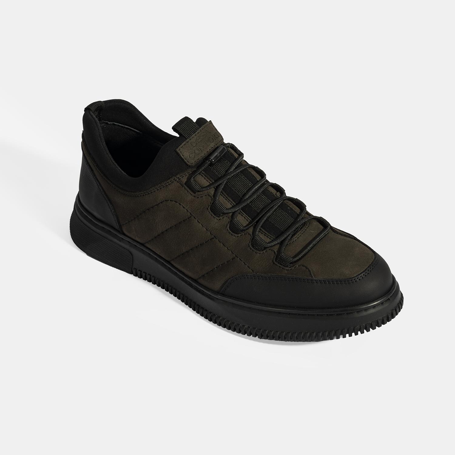 Erkek Siyah DesaComfort Bağcıklı Nubuk Deri Günlük Ayakkabı