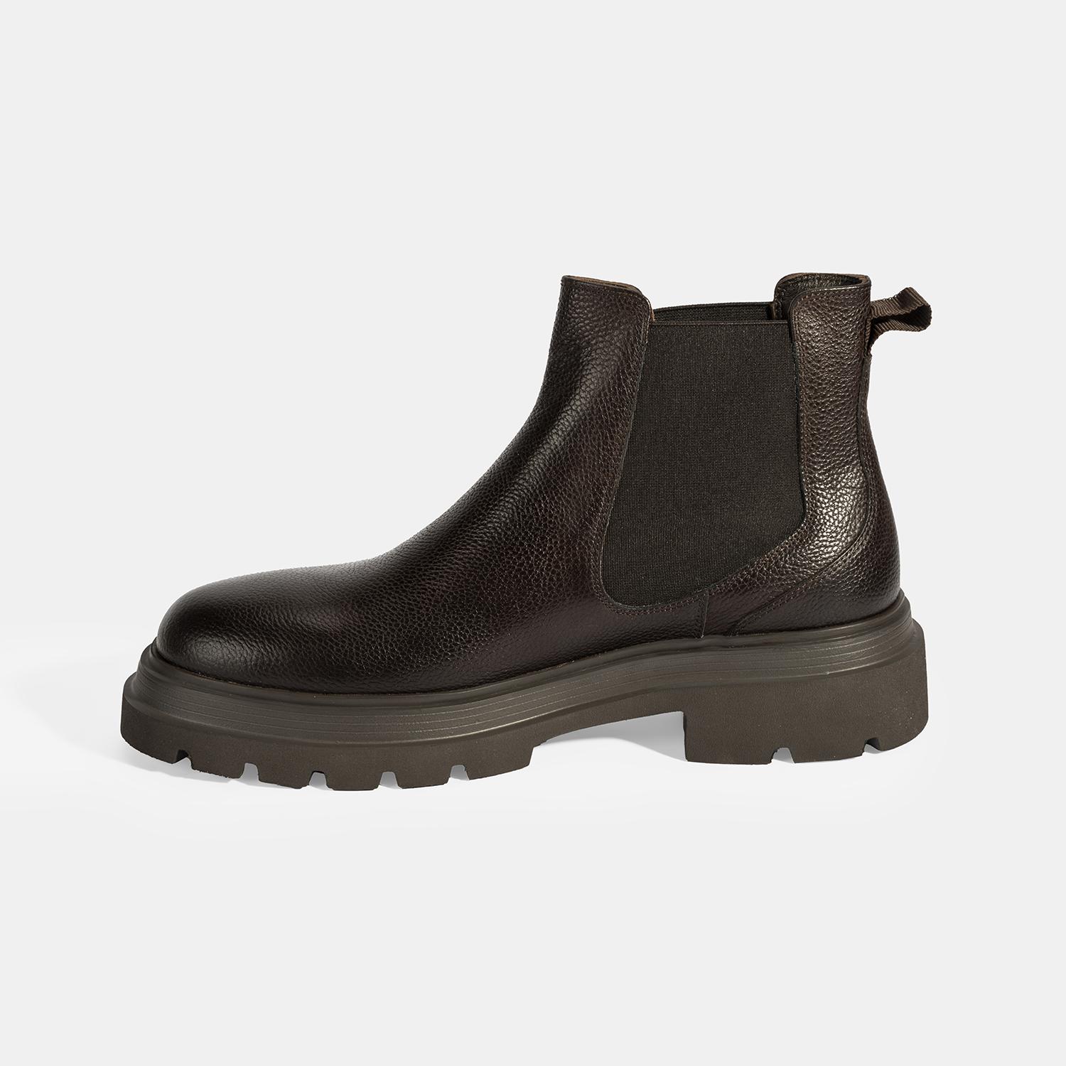 Erkek Kahve Lastik Detaylı Deri Bot