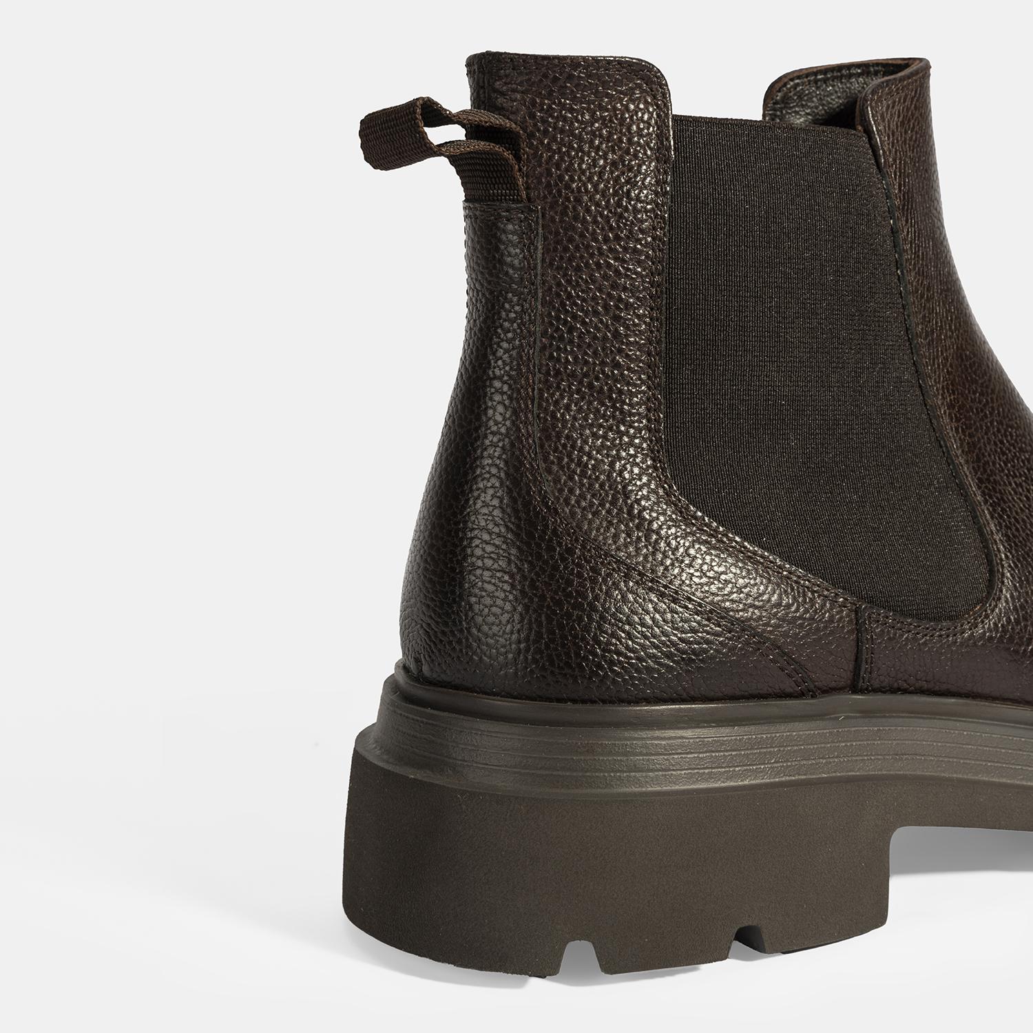 Erkek Kahve Lastik Detaylı Deri Bot