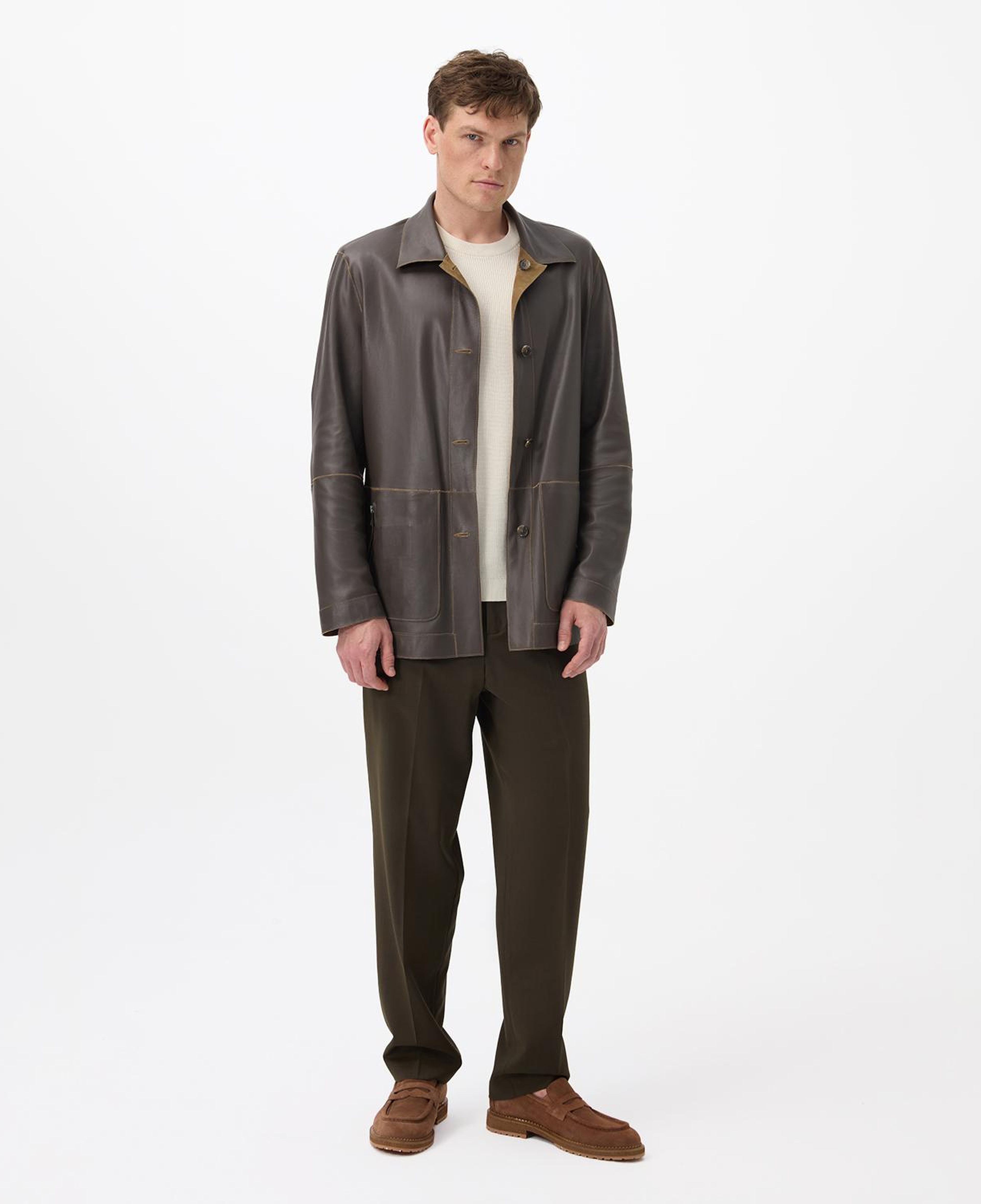 Anoki Haki Erkek Çift Taraflı Süet Deri Mont