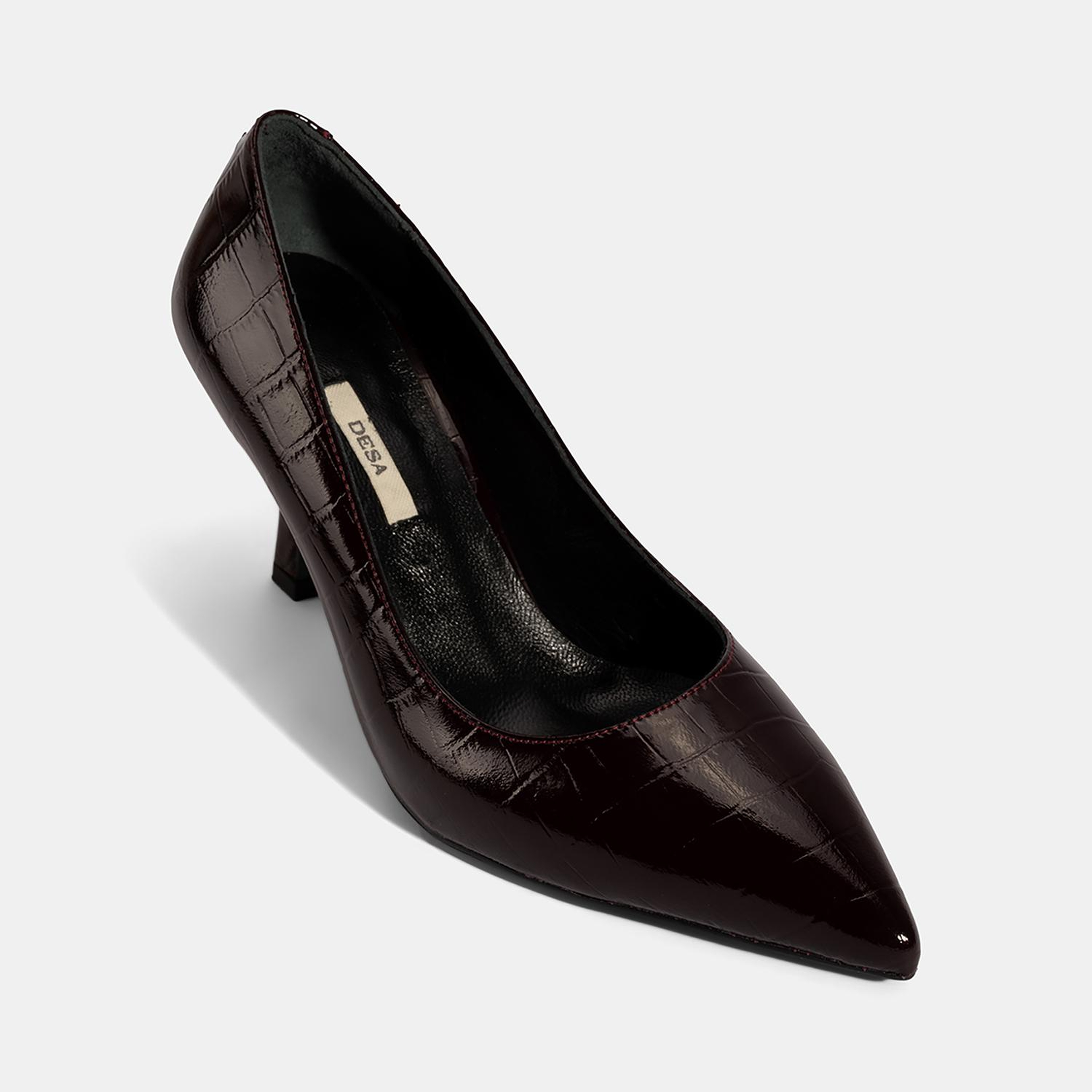 Kadın Bordo Kroko Baskılı Deri Stiletto