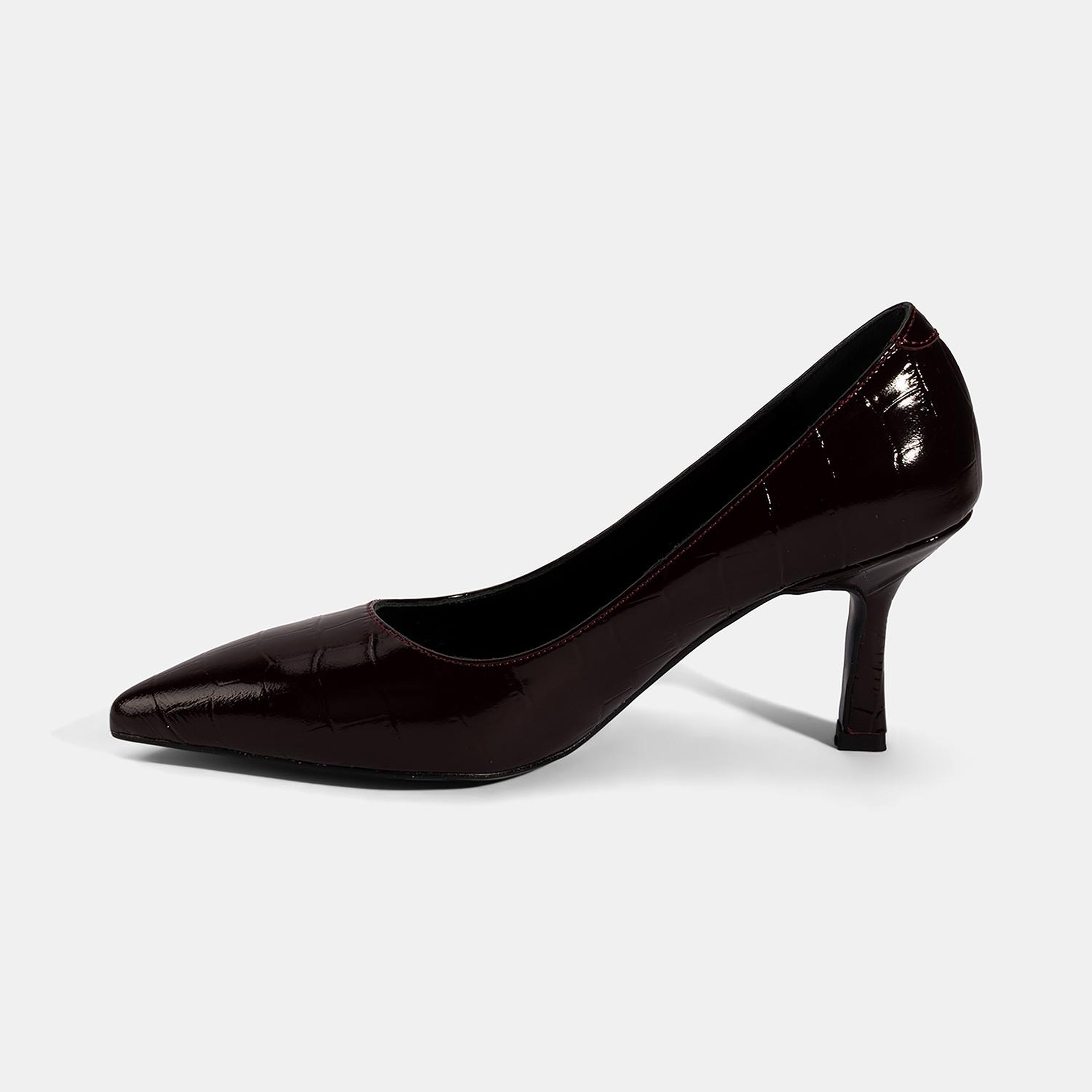 Kadın Bordo Kroko Baskılı Deri Stiletto