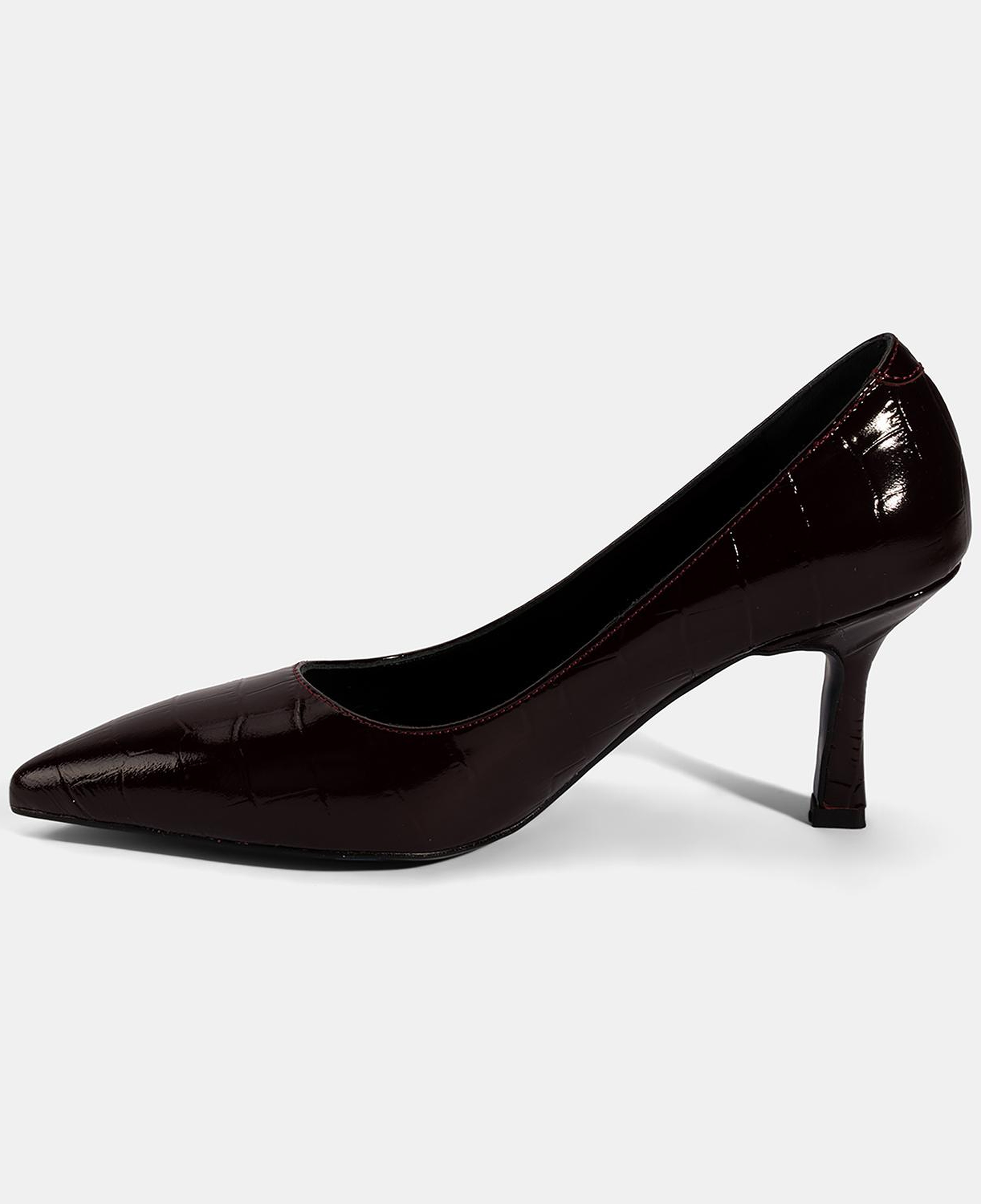 Kadın Bordo Kroko Baskılı Deri Stiletto