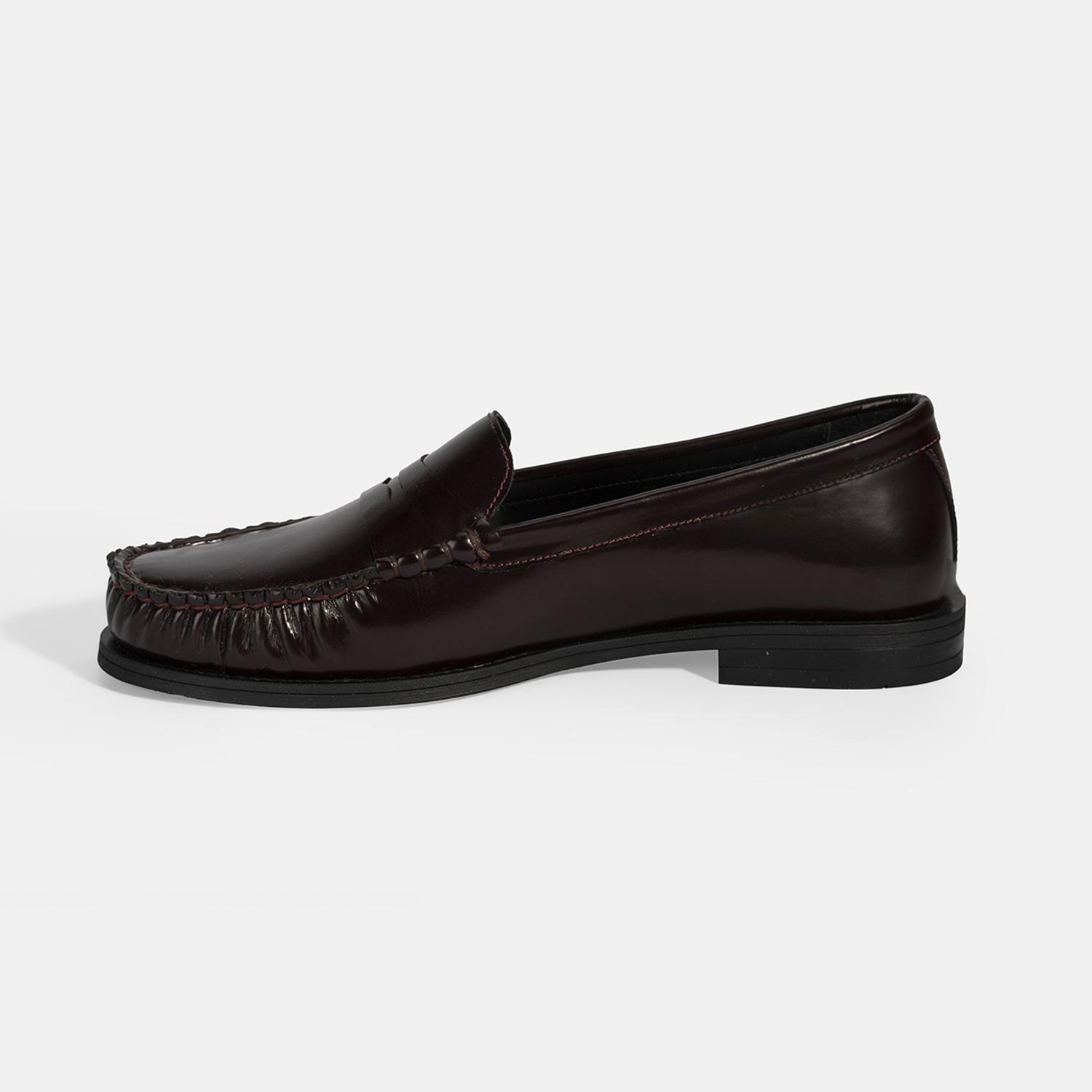 Kadın Bordo Klasik Deri Loafer
