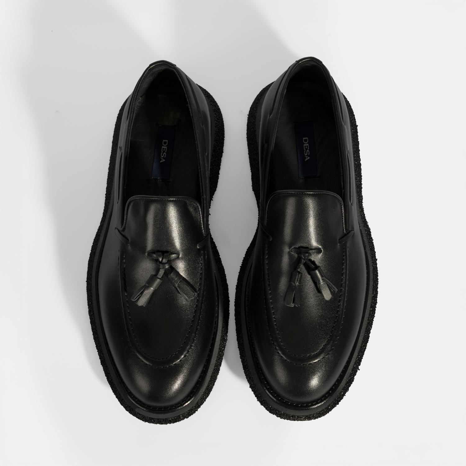 Erkek Siyah Püskül Detaylı Deri Loafer