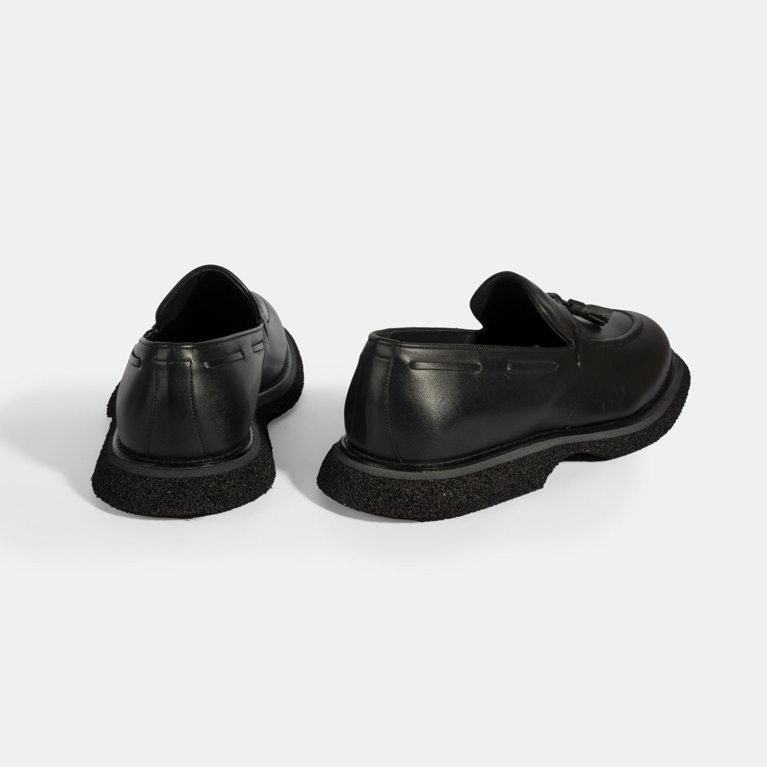 Erkek Siyah Püskül Detaylı Deri Loafer