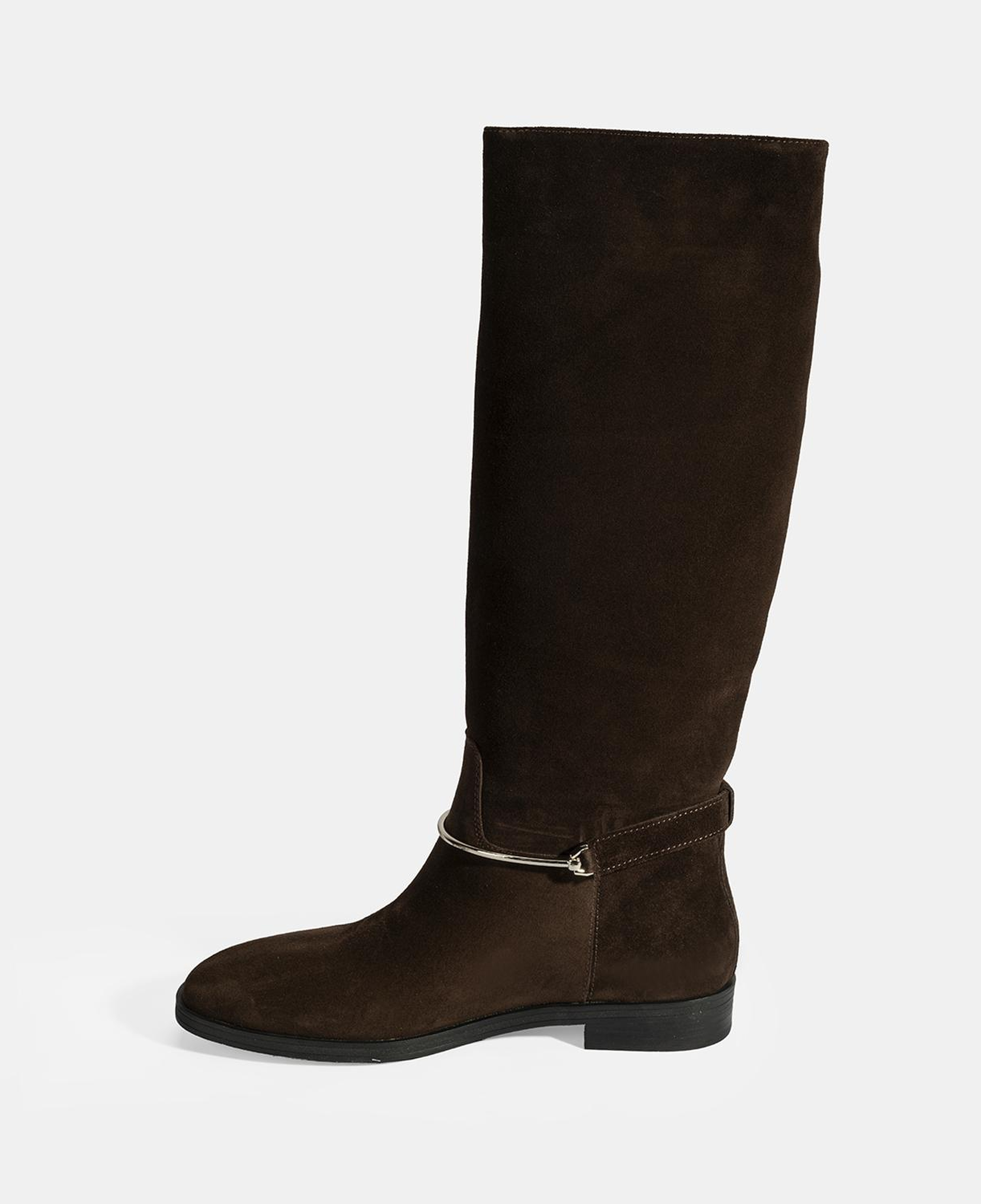 Kadın Kahve Metal Detaylı Deri Süet Çizme