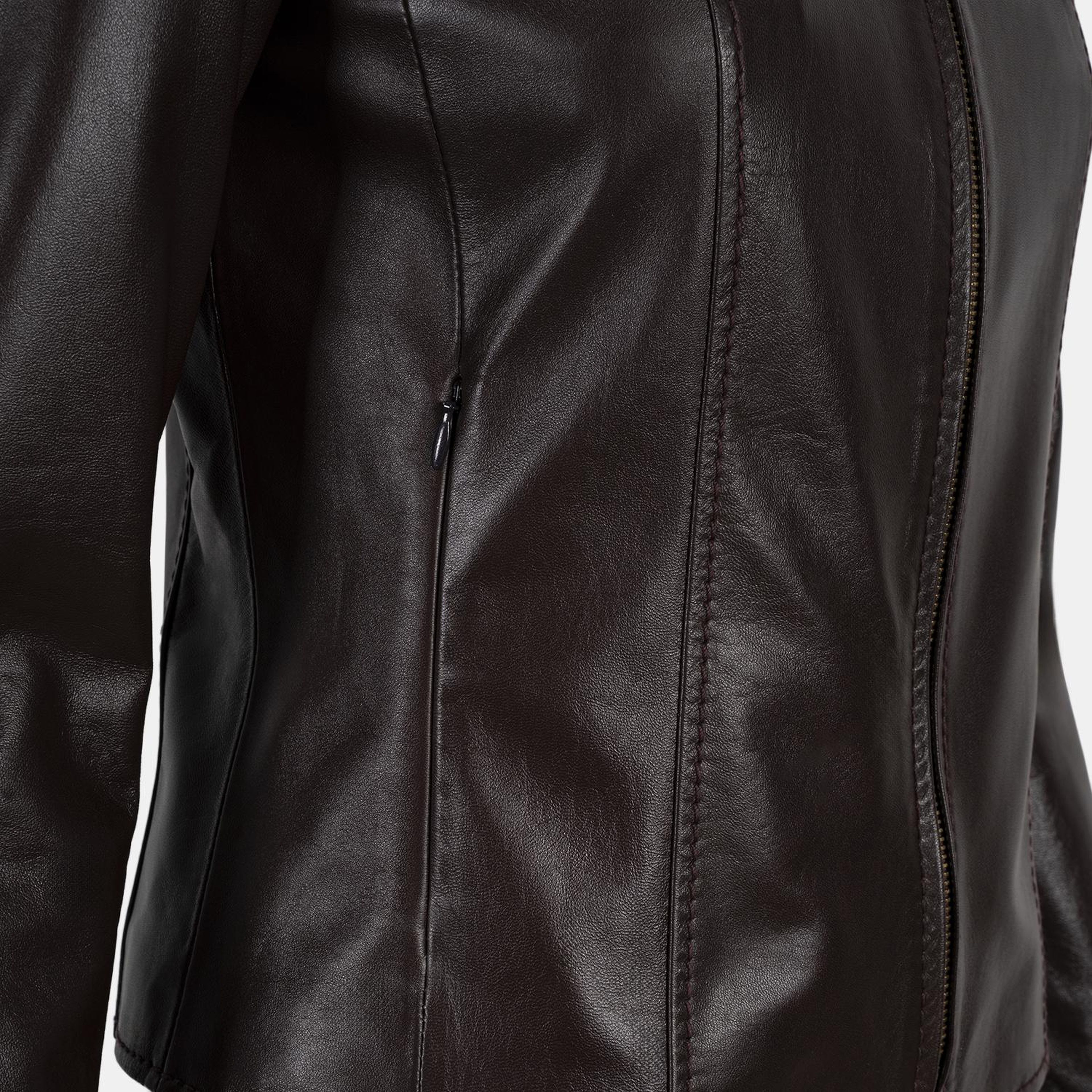 Kadın Bordo Gömlek Yakalı Fit Deri Ceket