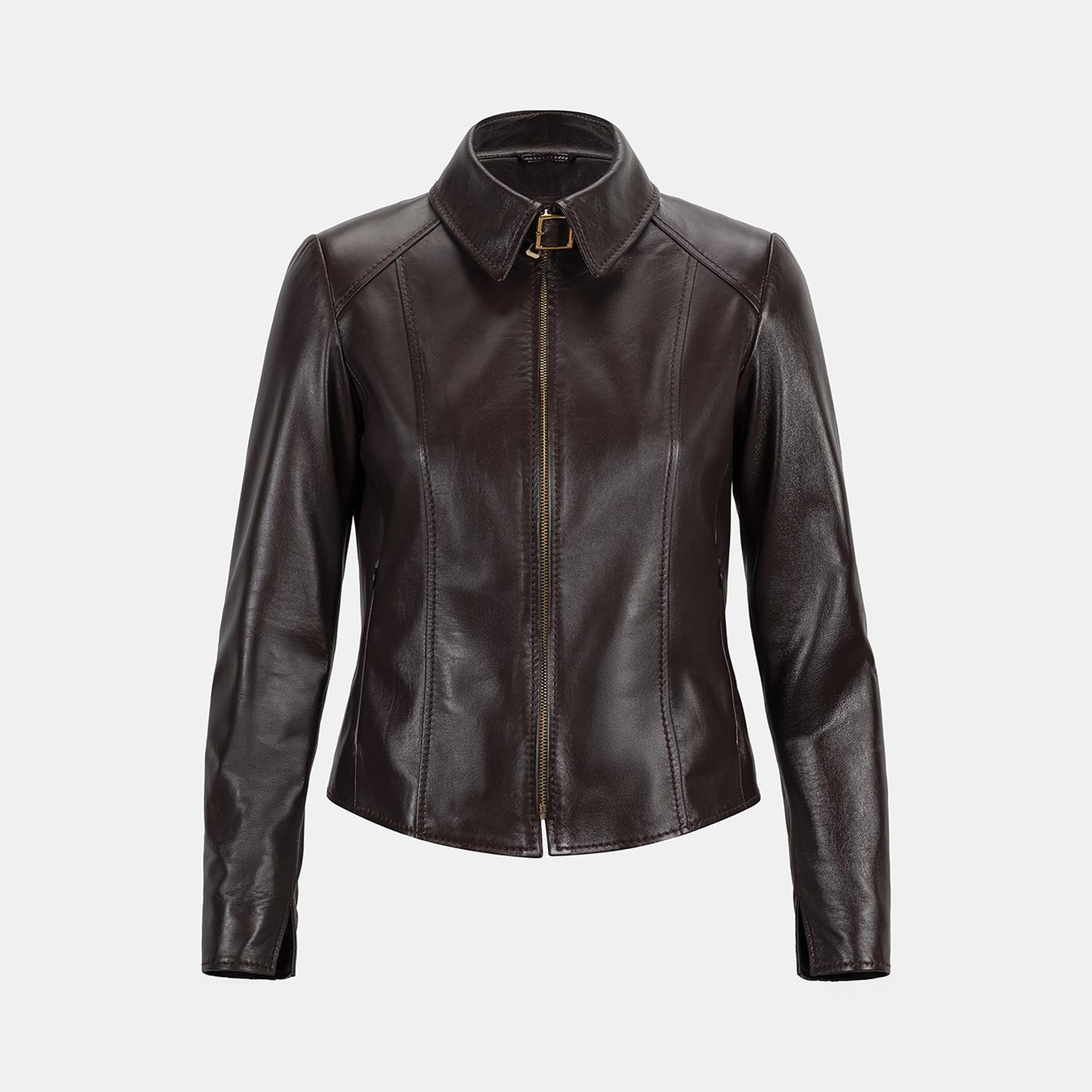 Kadın Bordo Gömlek Yakalı Fit Deri Ceket