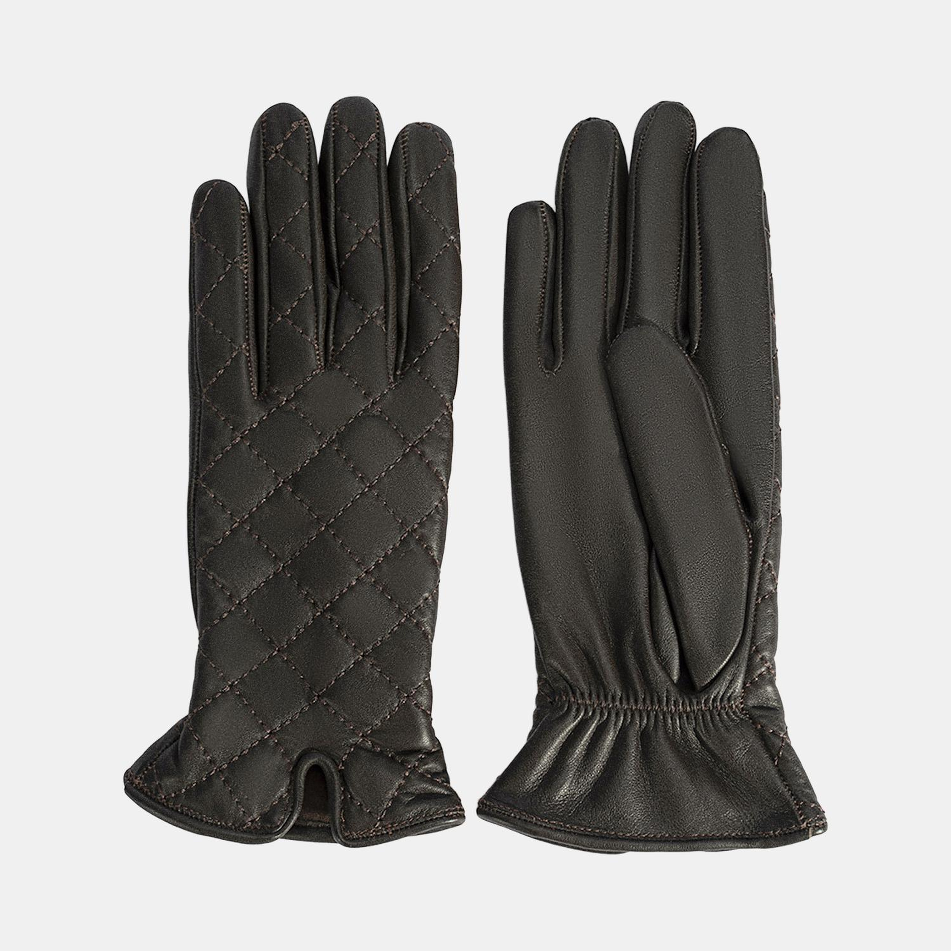 Kahve Kadın Kapitone Deri Eldiven