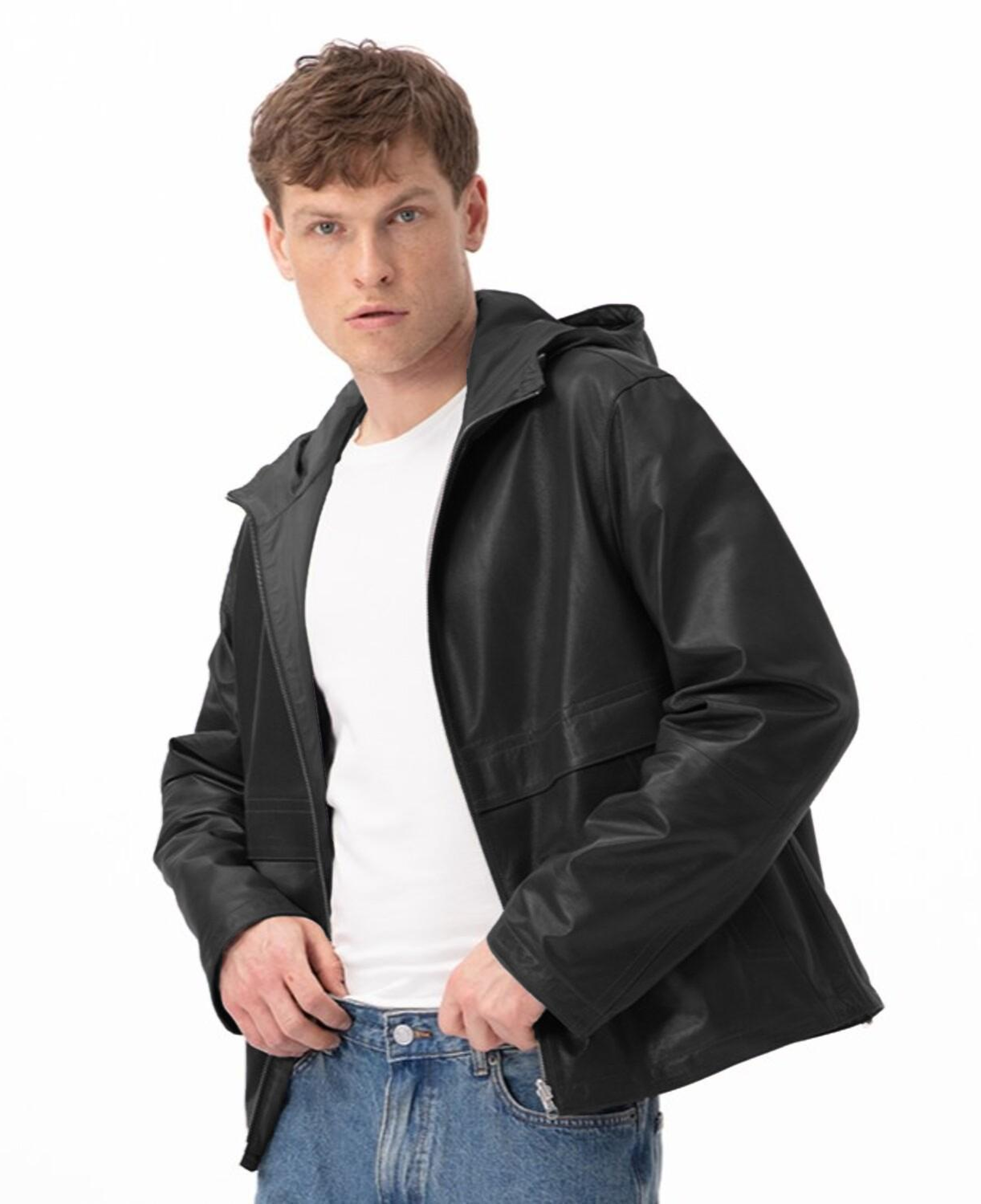 Alanzo Siyah Erkek Çift Taraflı Deri Bomber Ceket