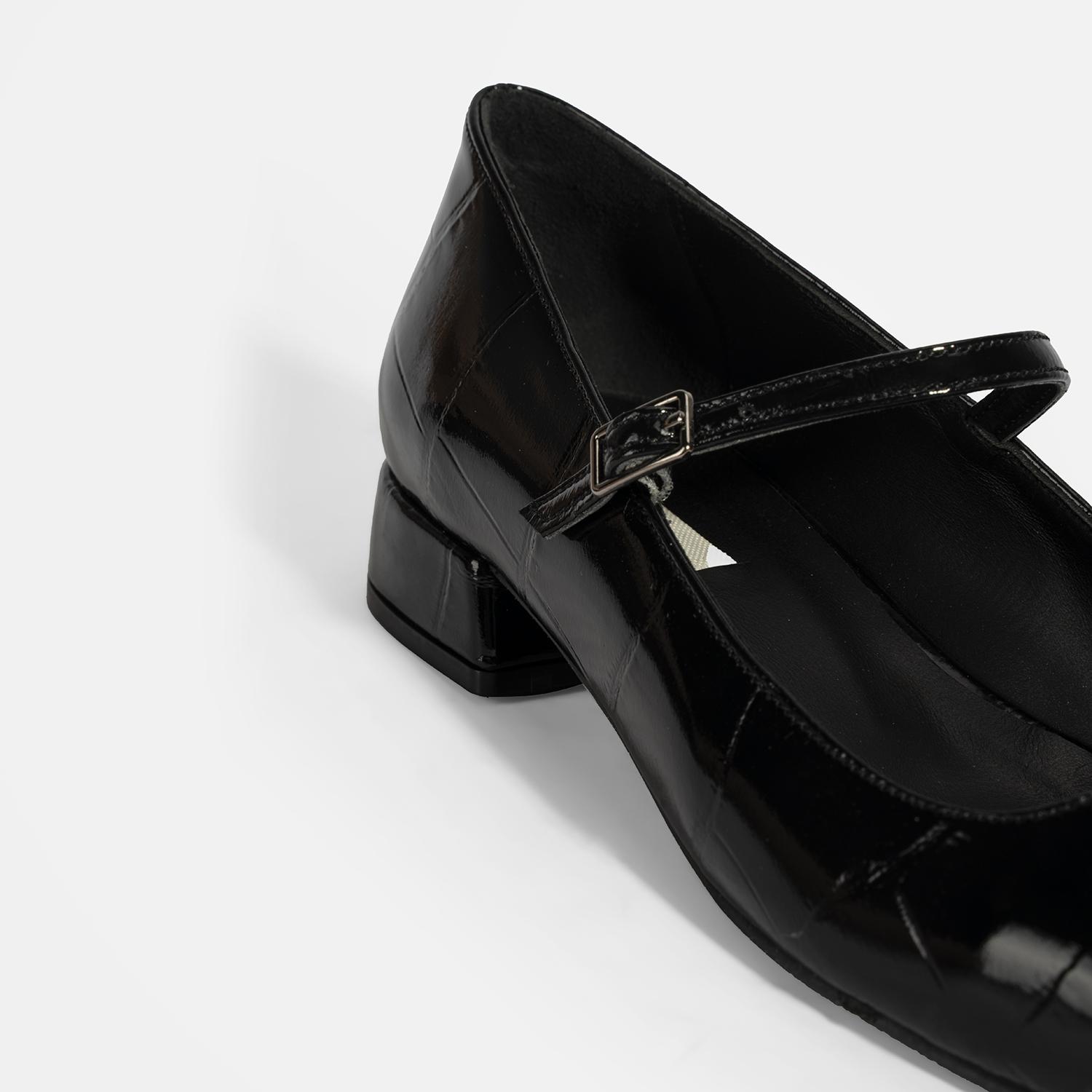 Kadın Siyah Kroko Baskılı Mary Jane Günlük Ayakkabı