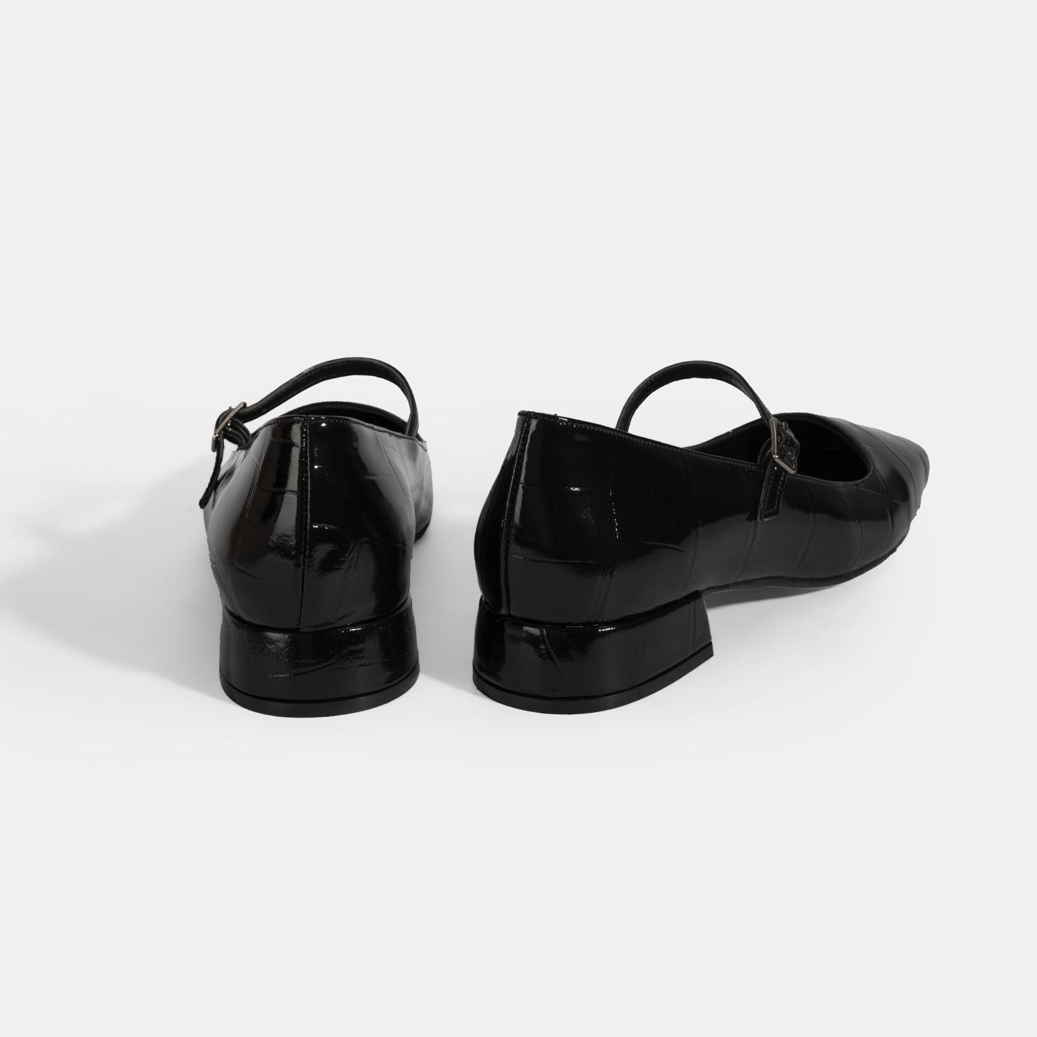 Kadın Siyah Kroko Baskılı Mary Jane Günlük Ayakkabı