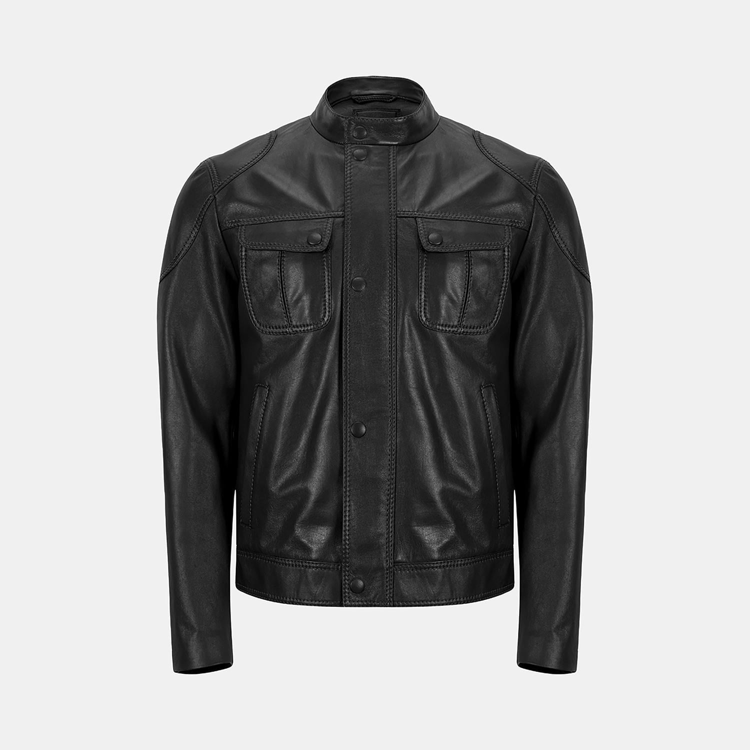 Erkek Siyah Hakim Yakalı Deri Ceket