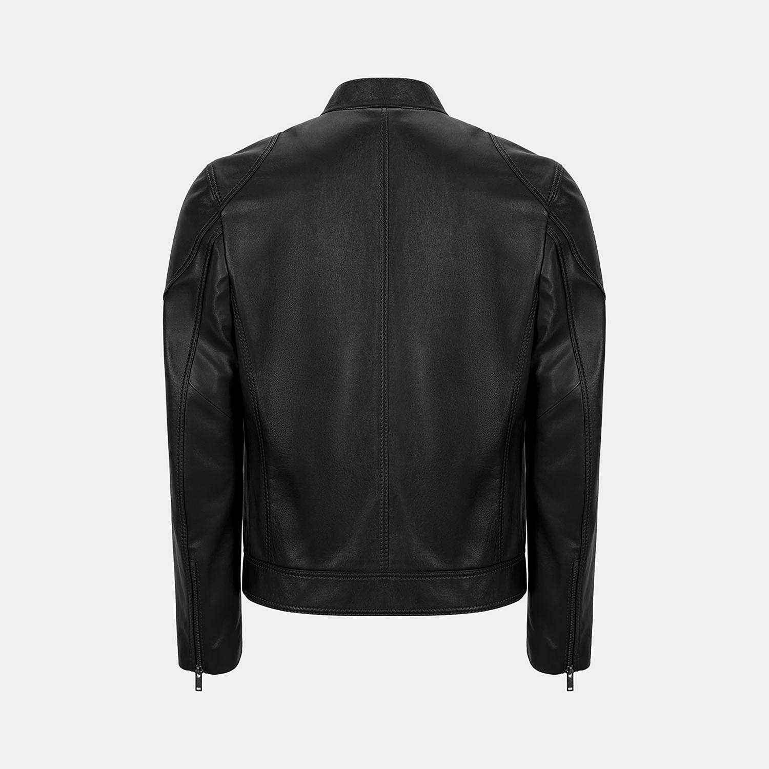 Erkek Siyah Hakim Yakalı Deri Ceket