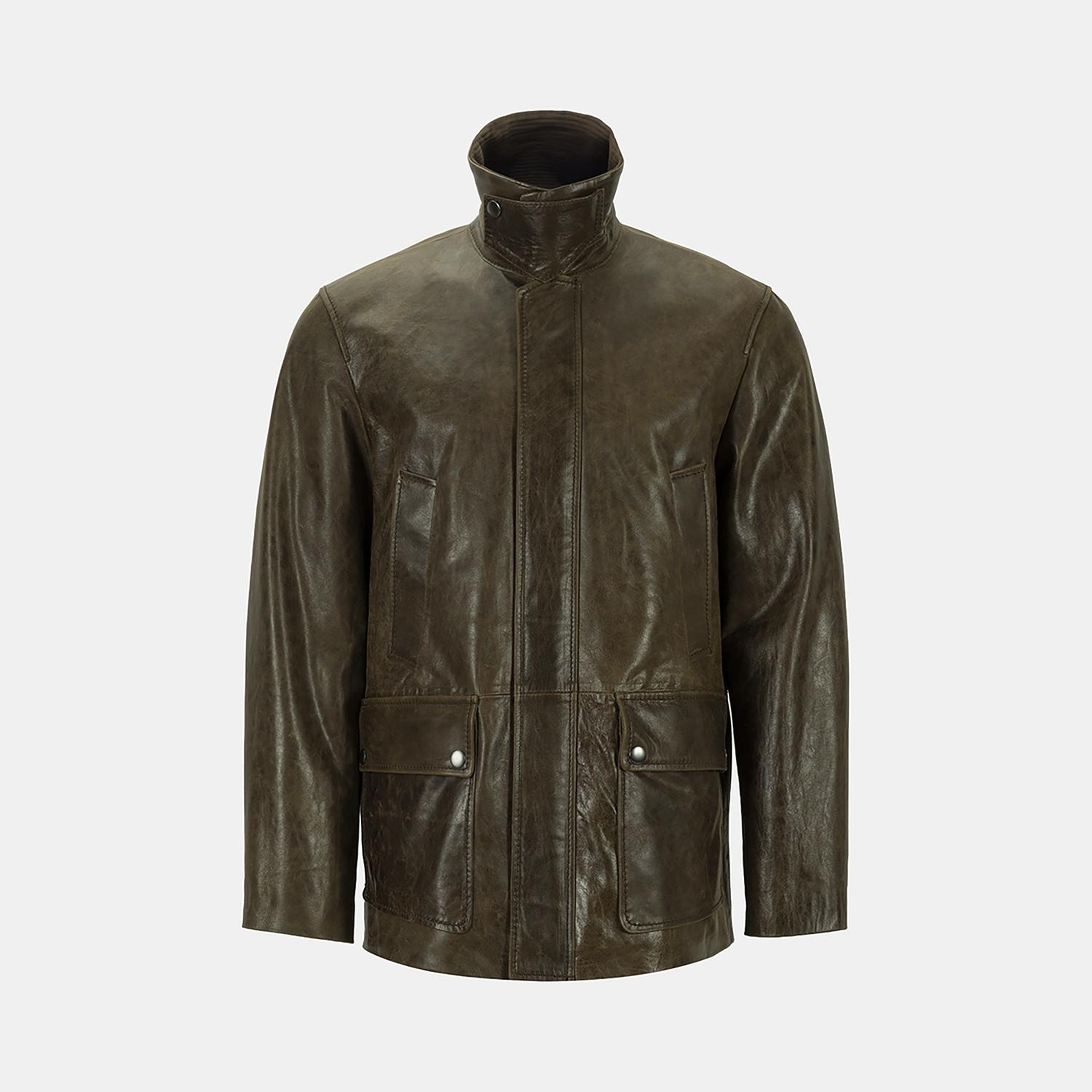 DESA Erkek Koyu Yeşil Gömlek Yakalı Deri Mont