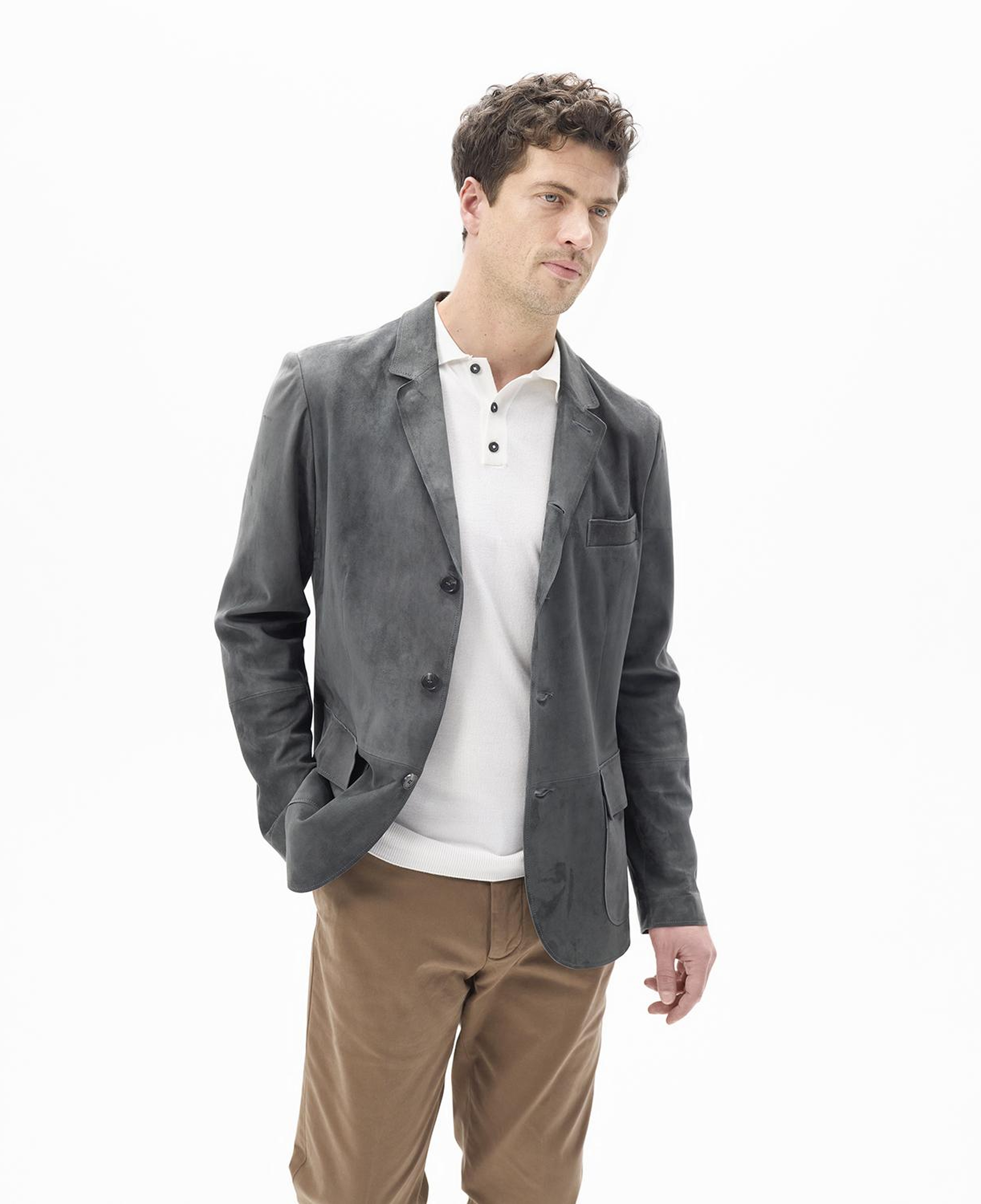 Erkek Gri Süet Blazer Ceket