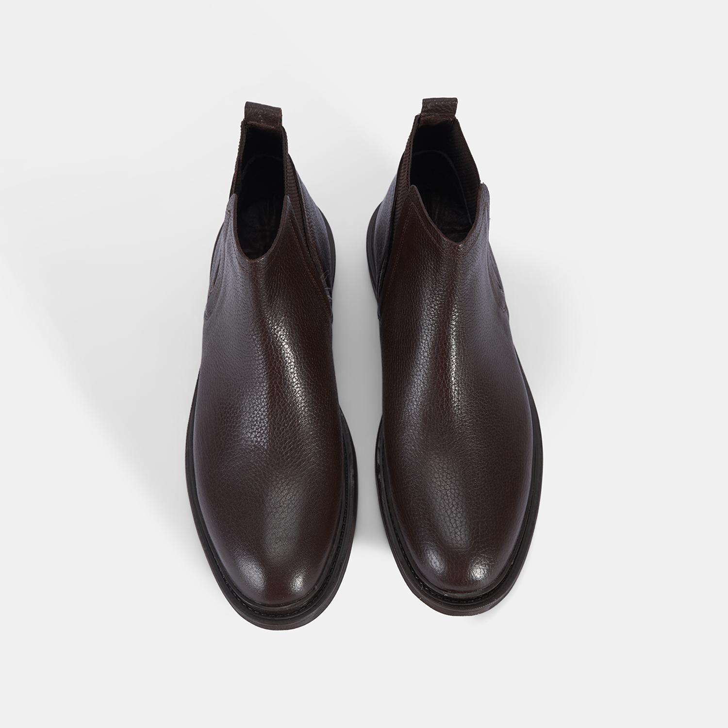 Erkek Kahve Lastik Detaylı Deri Bot