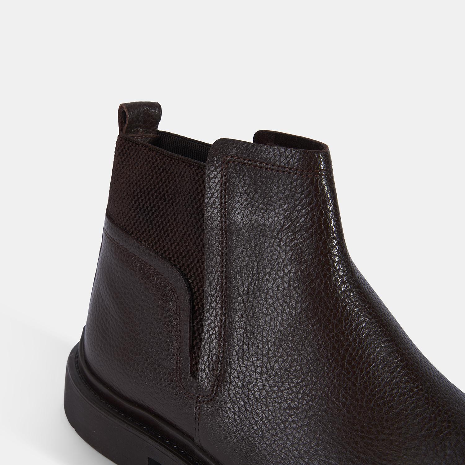 Erkek Kahve Lastik Detaylı Deri Bot