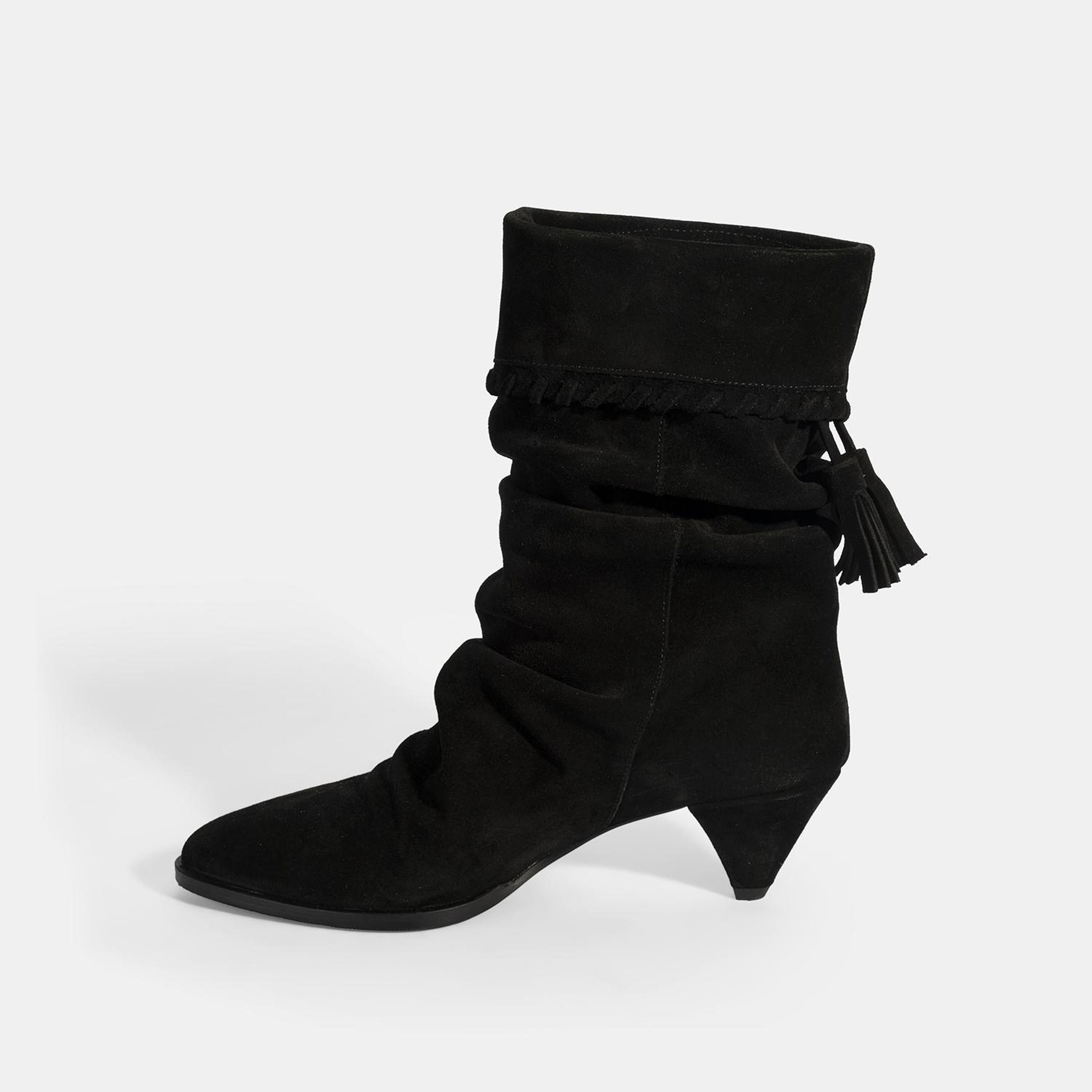 Kadın Siyah Püskül Detaylı Süet Topuklu Bot