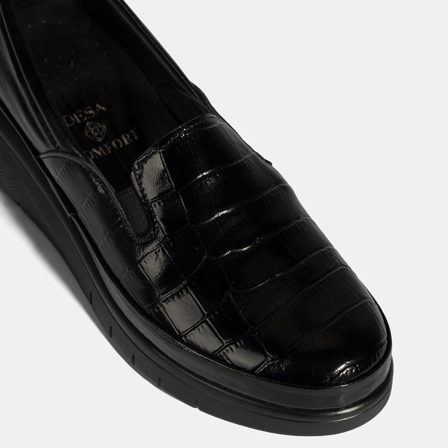 Kadın Siyah DesaComfort Kroko Baskılı Rugan Ayakkabı