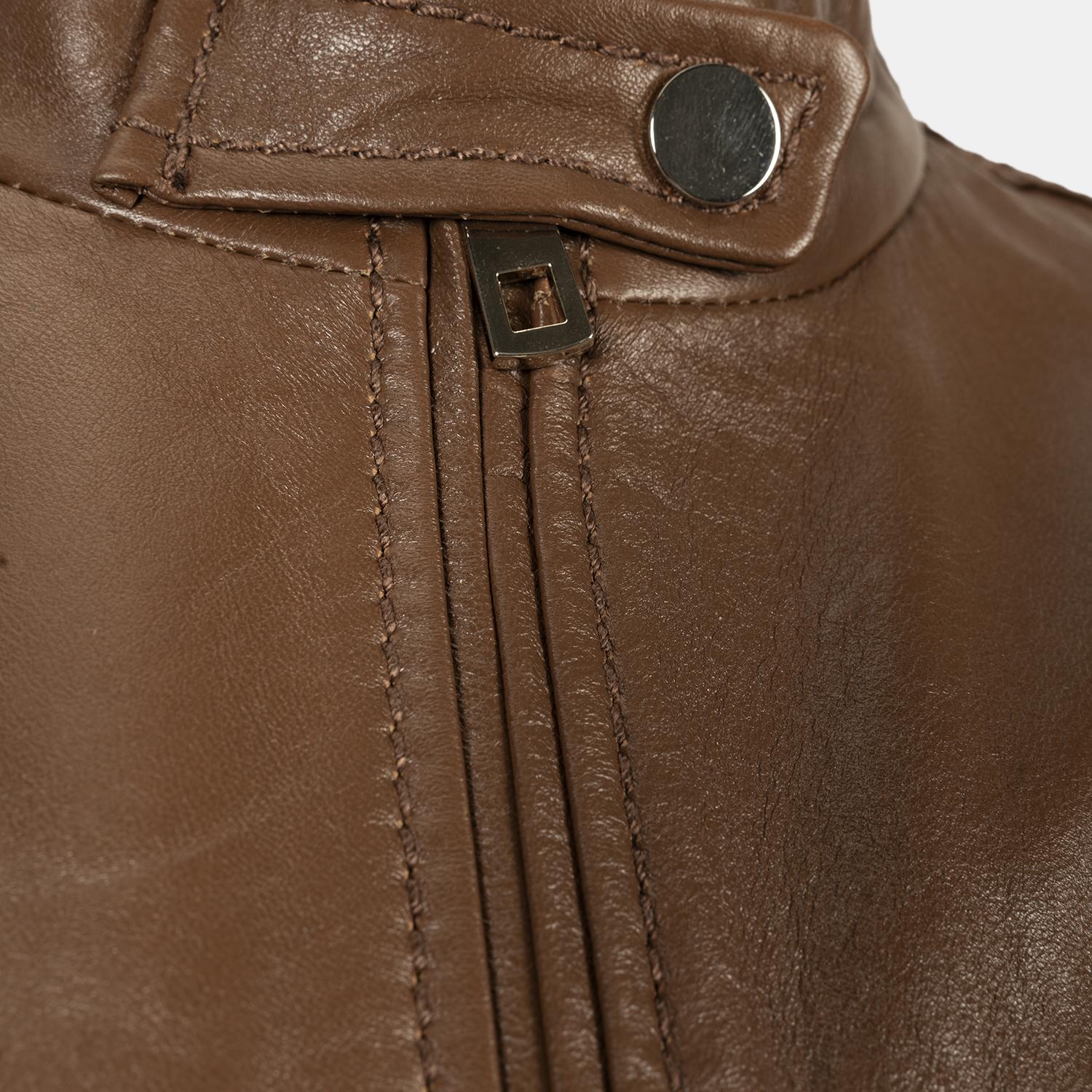 Kadın Taba Deri Biker Ceket