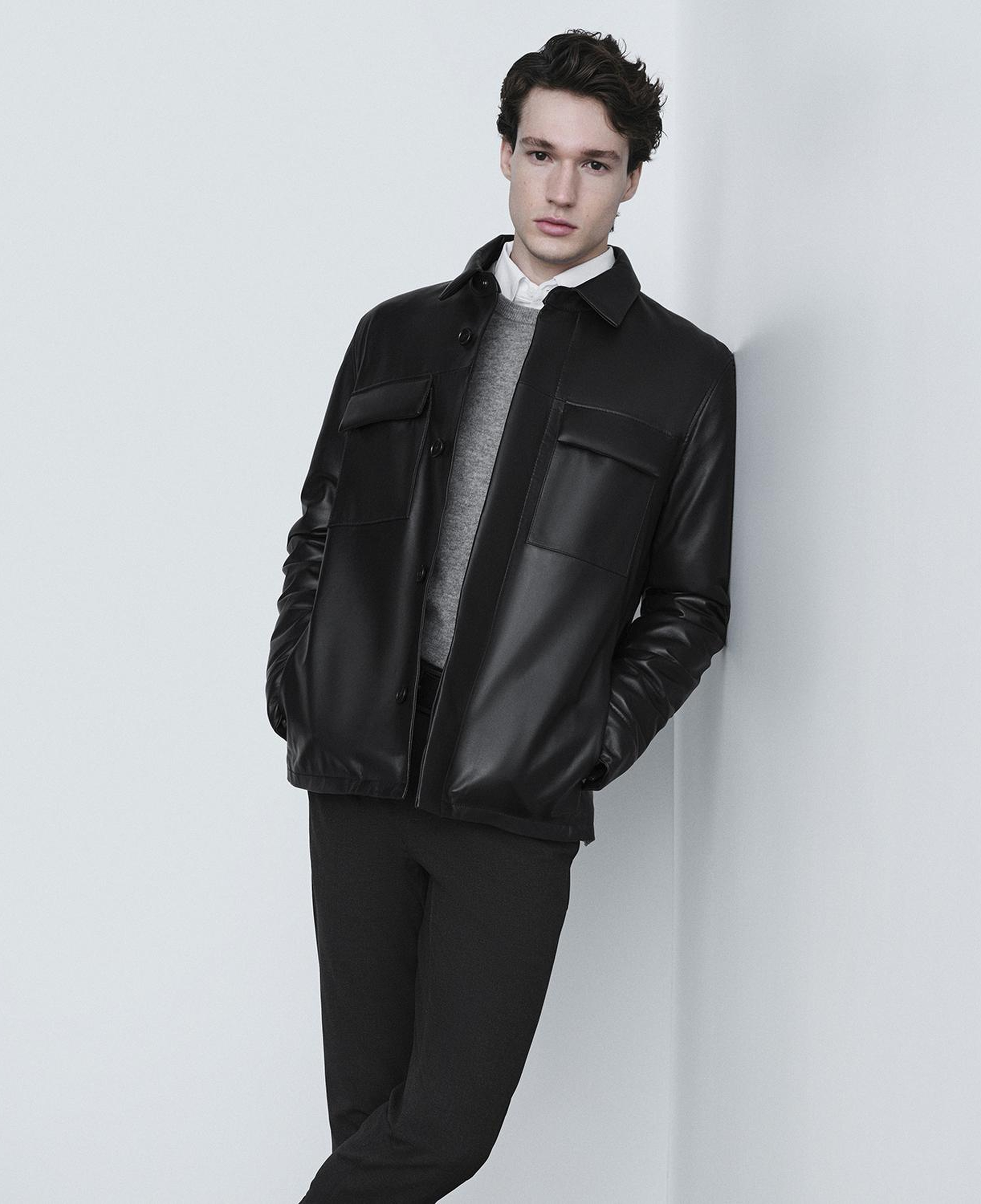 DESA Erkek Siyah Gömlek Yaka Deri Ceket