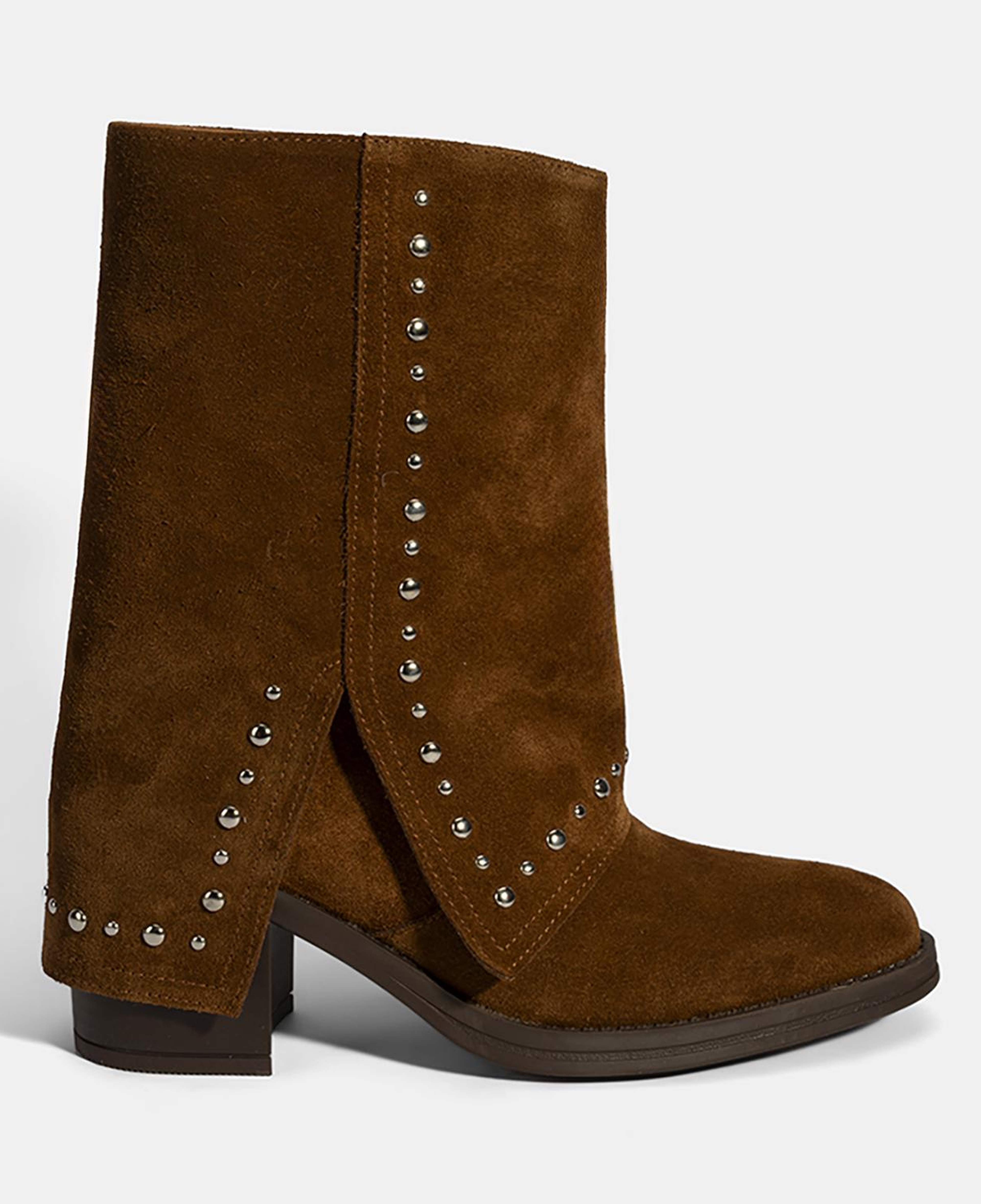 Kadın Taba Zımba Detaylı Kalın Topuklu Süet Bot