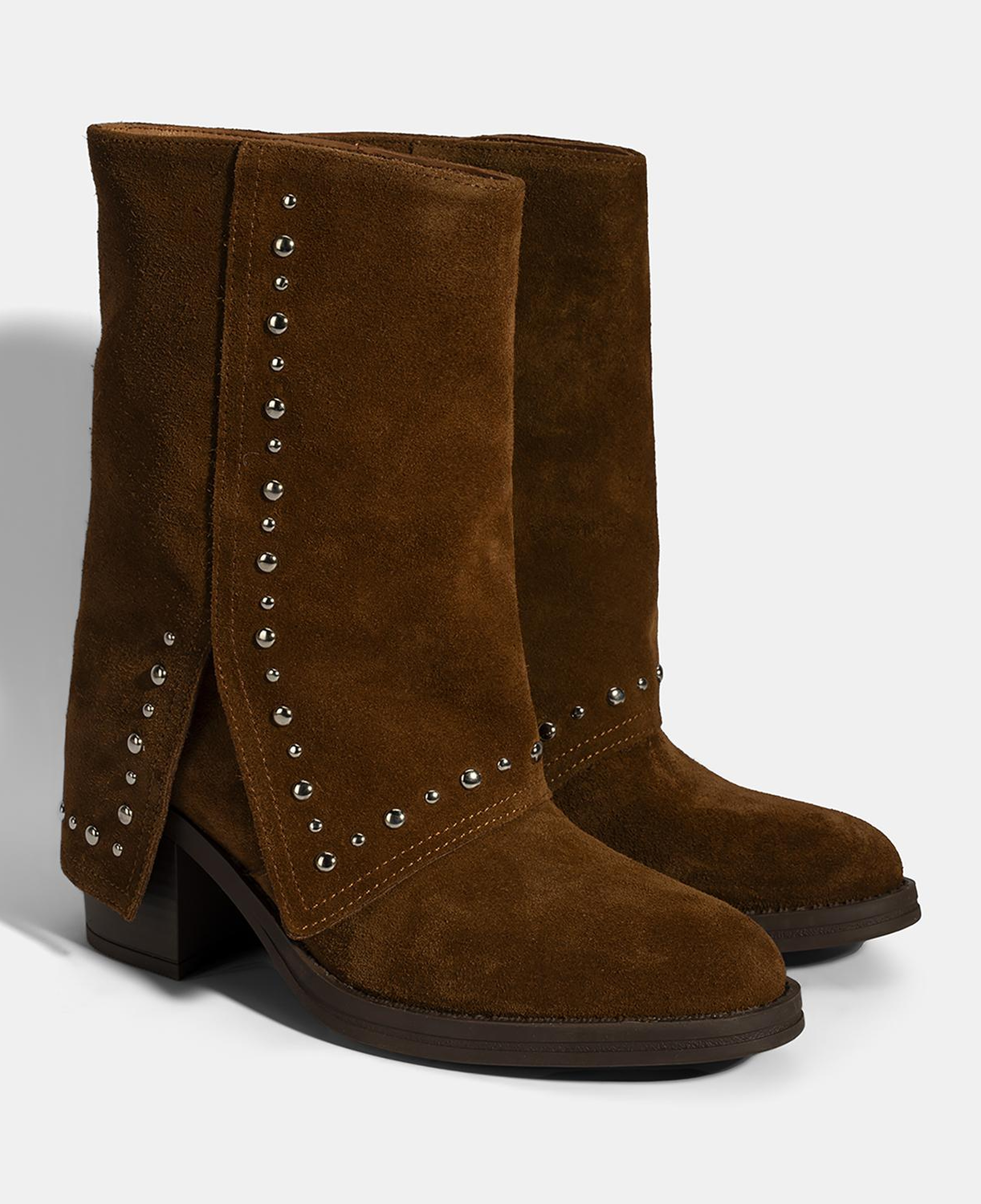 Kadın Taba Zımba Detaylı Kalın Topuklu Süet Bot