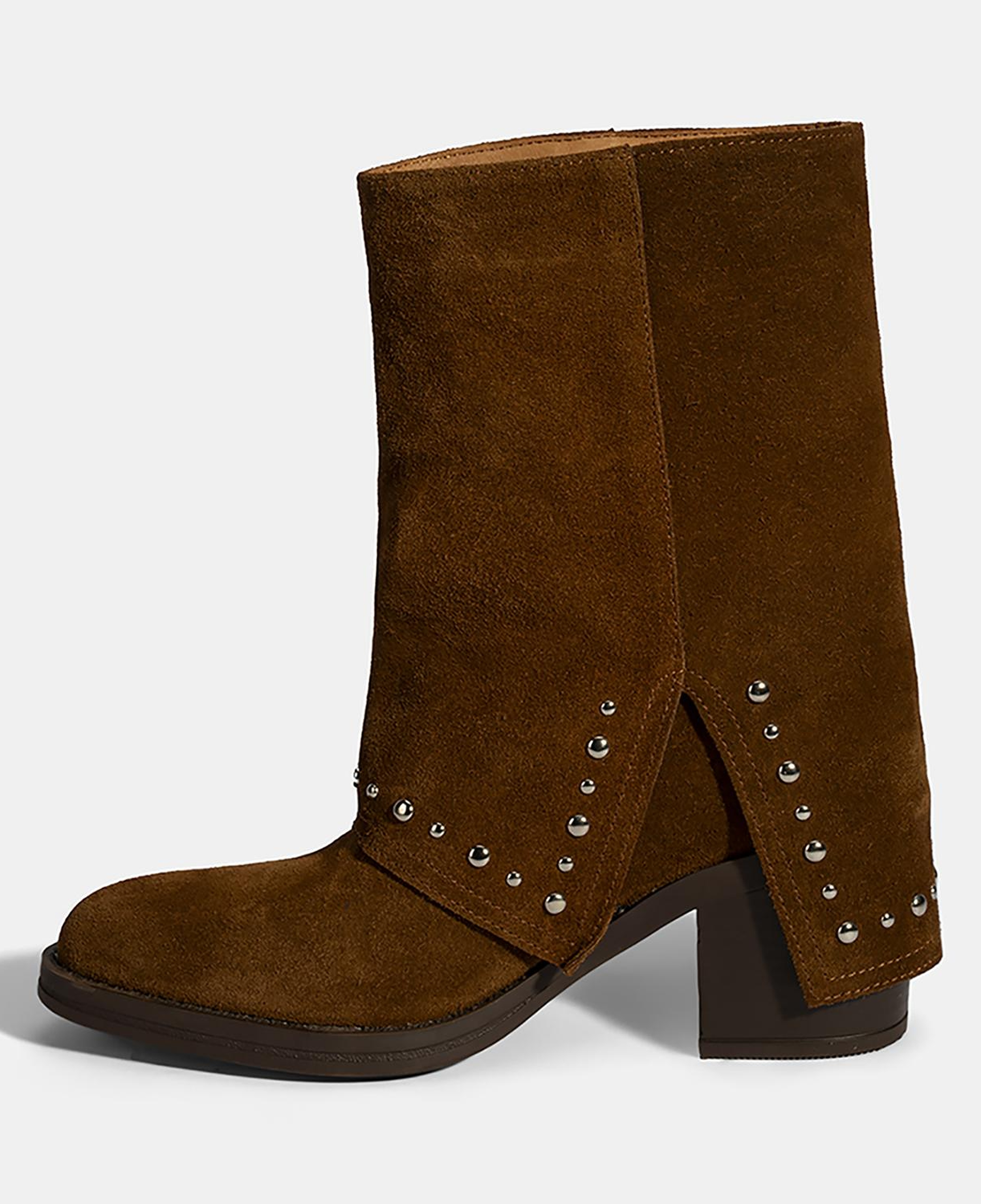 Kadın Taba Zımba Detaylı Kalın Topuklu Süet Bot