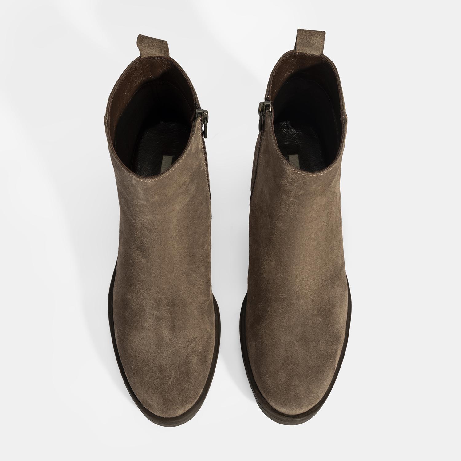 Kadın Kahve Fermuarlı Süet Deri Bot